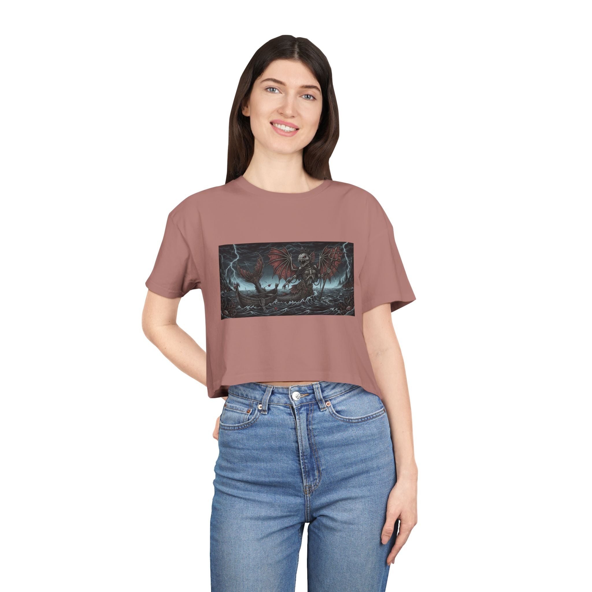 Women's Crop Tee — Dark Nautical Fish Skeleton Graphic Tee - Fish Factor Co