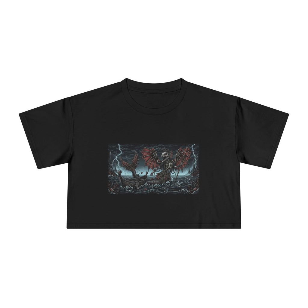 Women's Crop Tee — Dark Nautical Fish Skeleton Graphic Tee - Fish Factor Co
