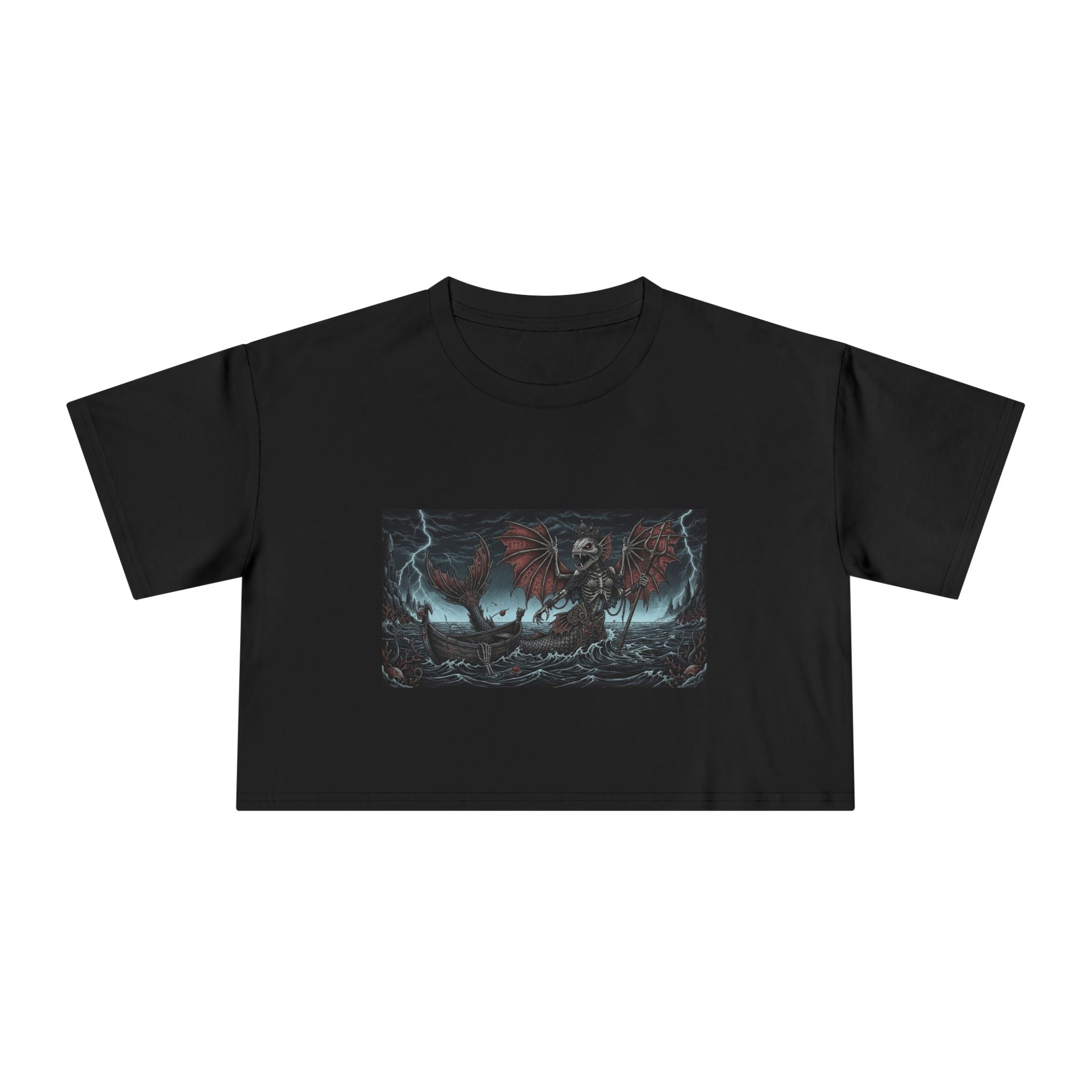 Women's Crop Tee — Dark Nautical Fish Skeleton Graphic Tee - Fish Factor Co