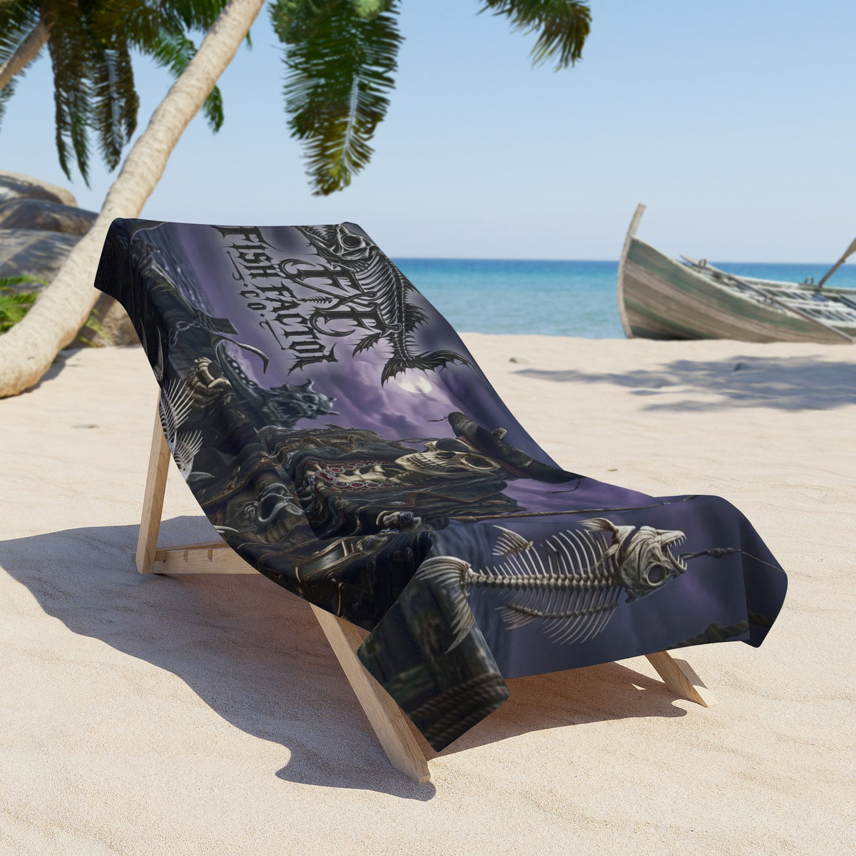 Pirate Skeleton Fishing Beach Towel — Fish Factor Co. Skull & Hook Design