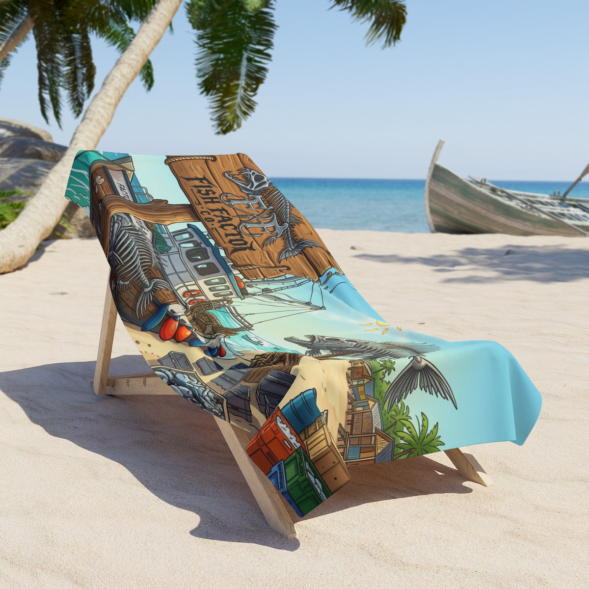 Fish Factor Beach Towel – Nautical Fishing Dock Scene