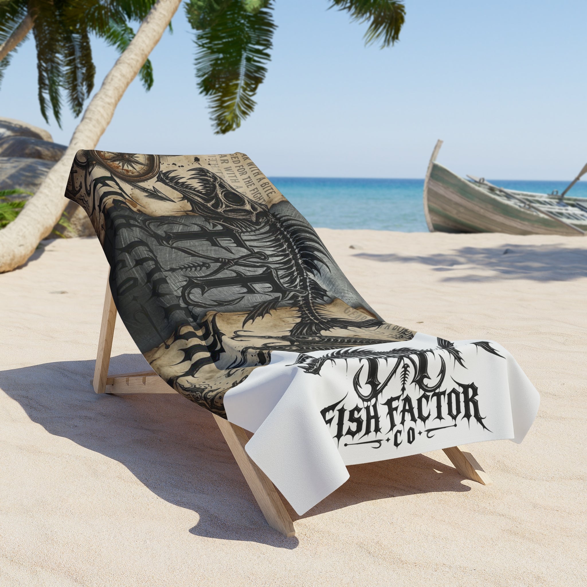 Fish Skeleton Graphic Beach Towel — Nautical Fishing Vibe