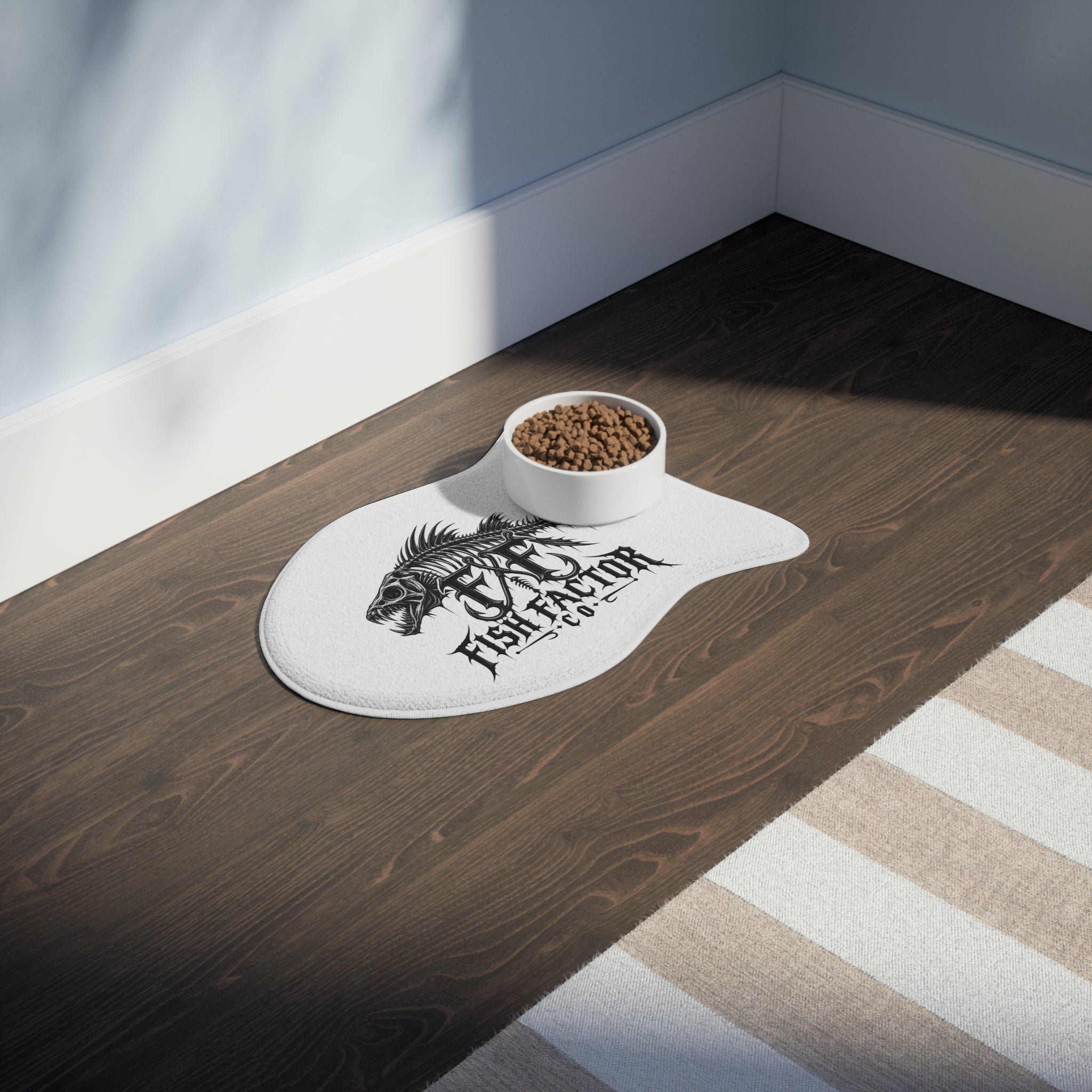 Fish Factor Co. Skeleton Fish Pet Feeding Mat — Non-Slip Waterproof Bowl Placemat for Dogs & Cats