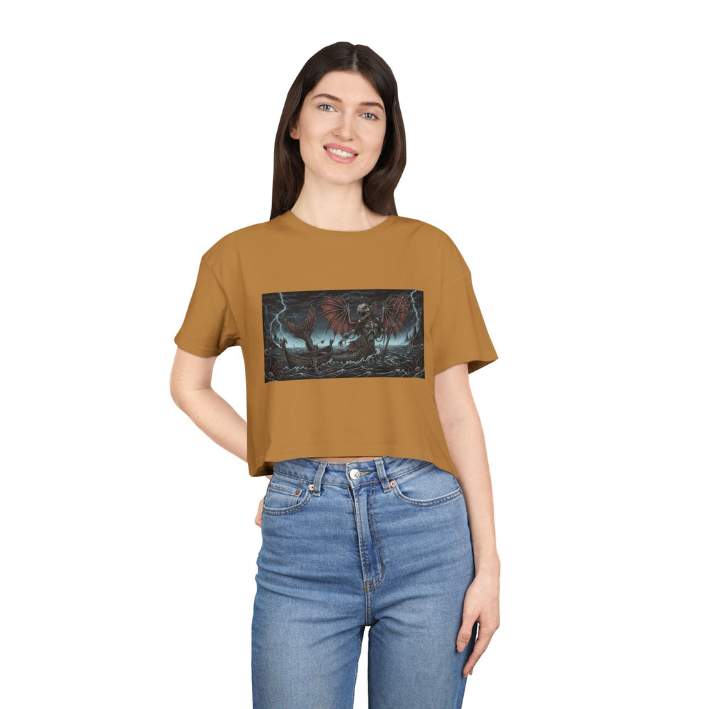 Women's Crop Tee — Dark Nautical Fish Skeleton Graphic Tee - Fish Factor Co
