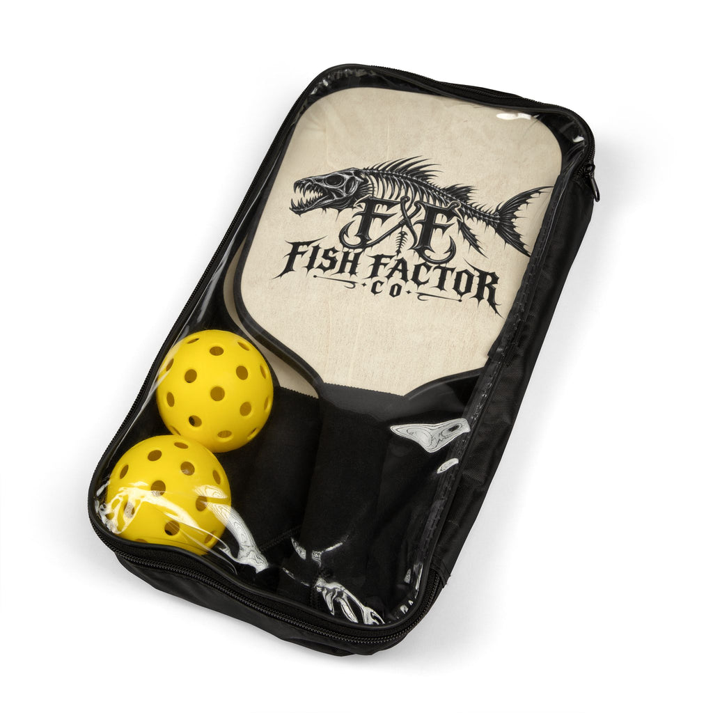 Pickleball Paddle Set – 'Fish Factor Co.' Skeleton Fish Design, 2-Pack with Balls