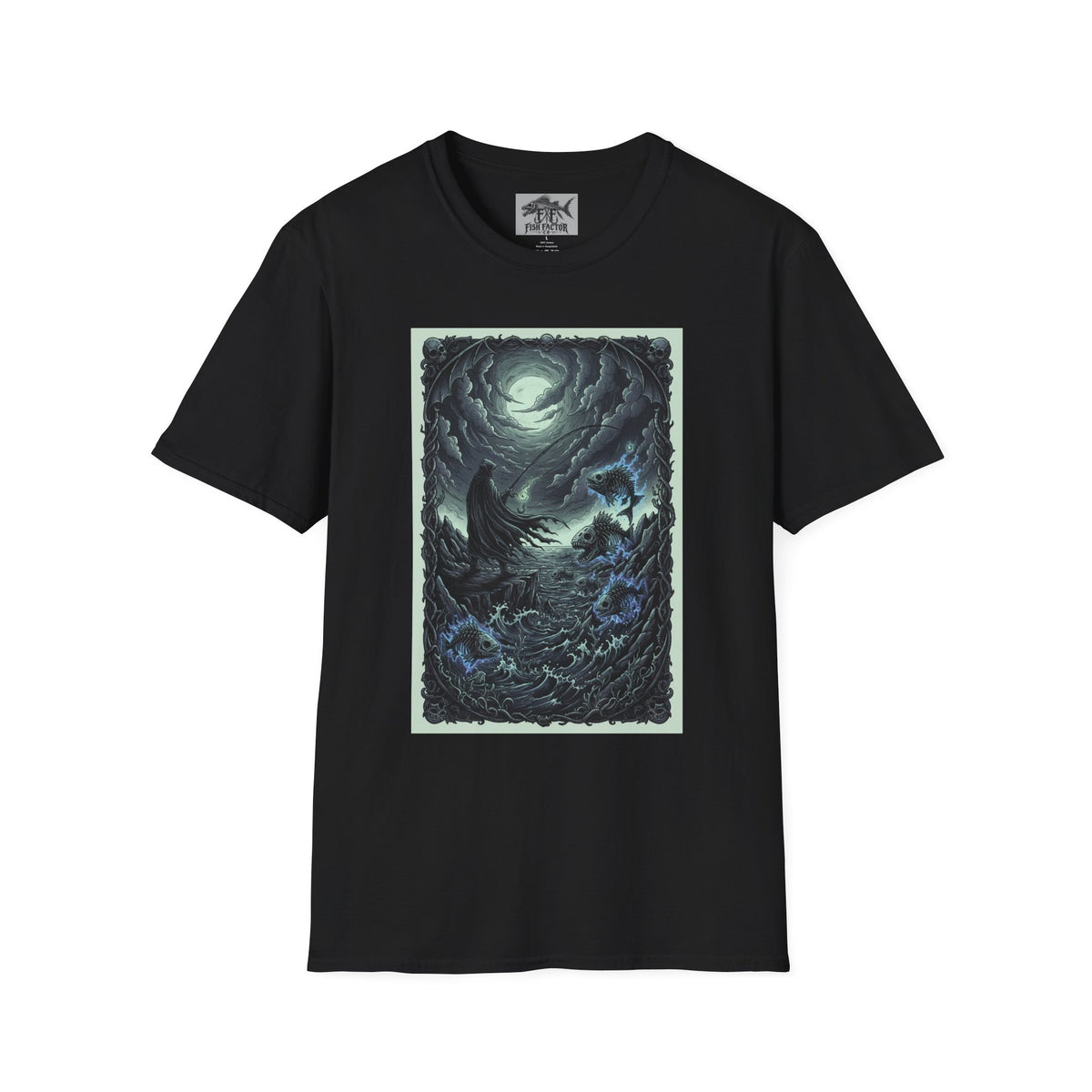 Stormy Spiral Moon Art T-Shirt | Dark Fantasy Night Sky Illustration Fish Factor