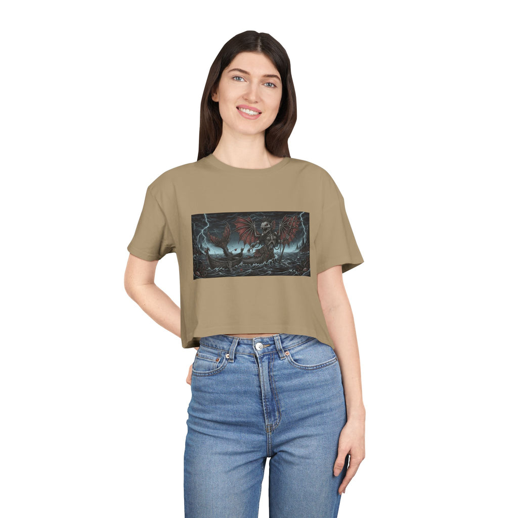 Women's Crop Tee — Dark Nautical Fish Skeleton Graphic Tee - Fish Factor Co