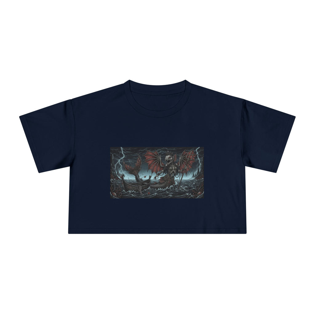 Women's Crop Tee — Dark Nautical Fish Skeleton Graphic Tee - Fish Factor Co