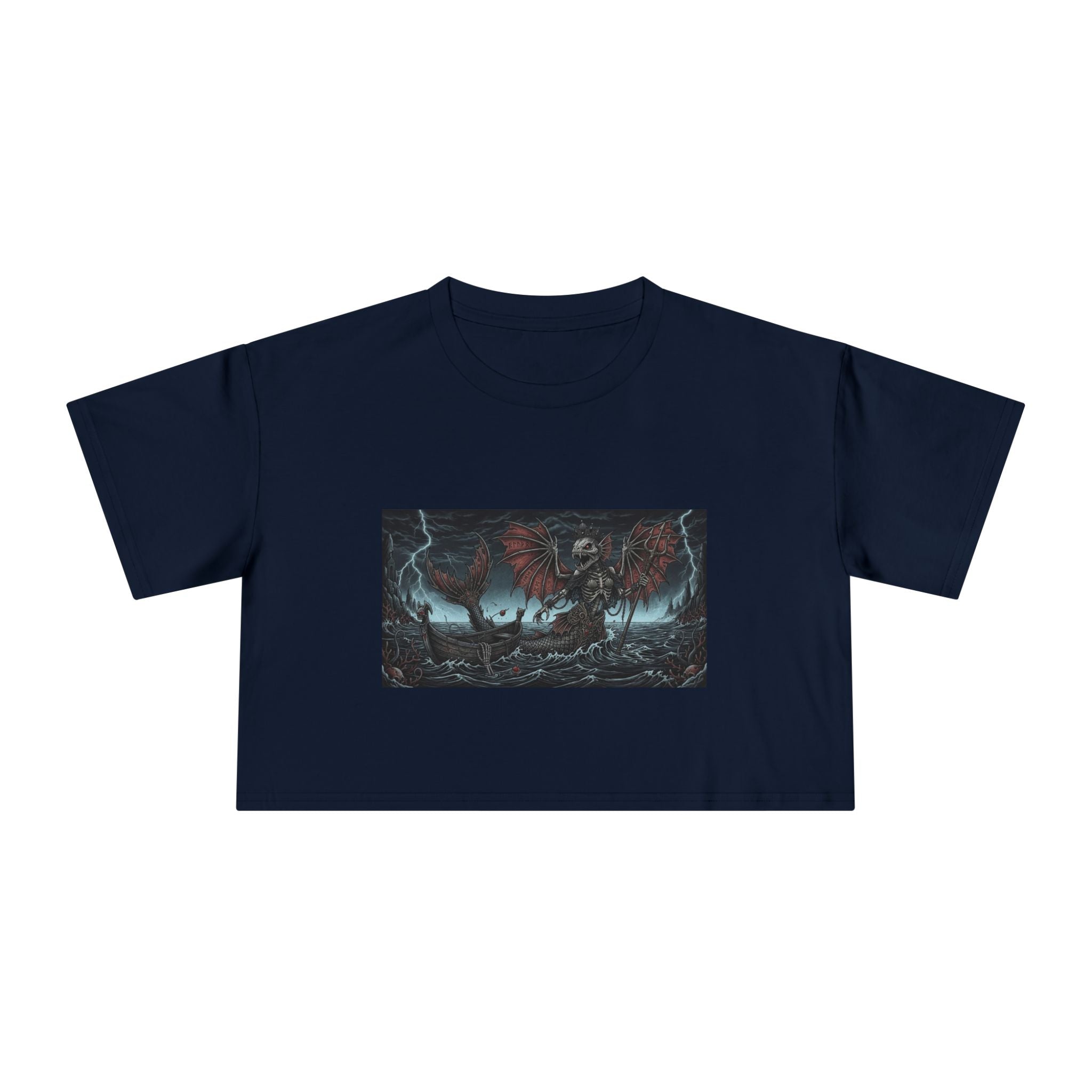 Women's Crop Tee — Dark Nautical Fish Skeleton Graphic Tee - Fish Factor Co