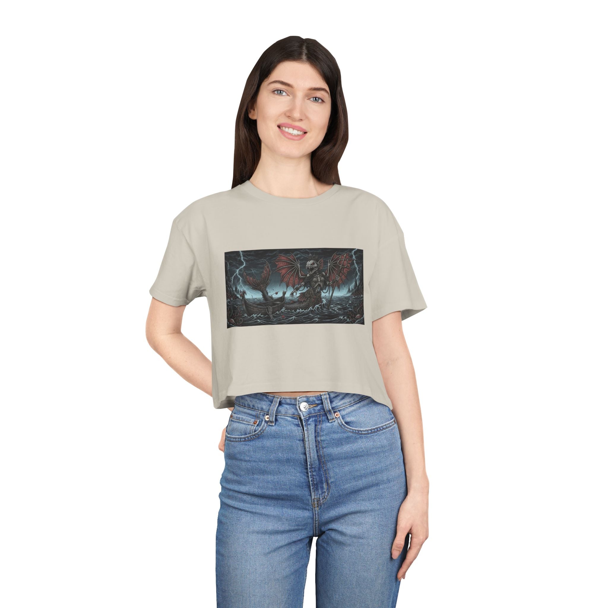Women's Crop Tee — Dark Nautical Fish Skeleton Graphic Tee - Fish Factor Co