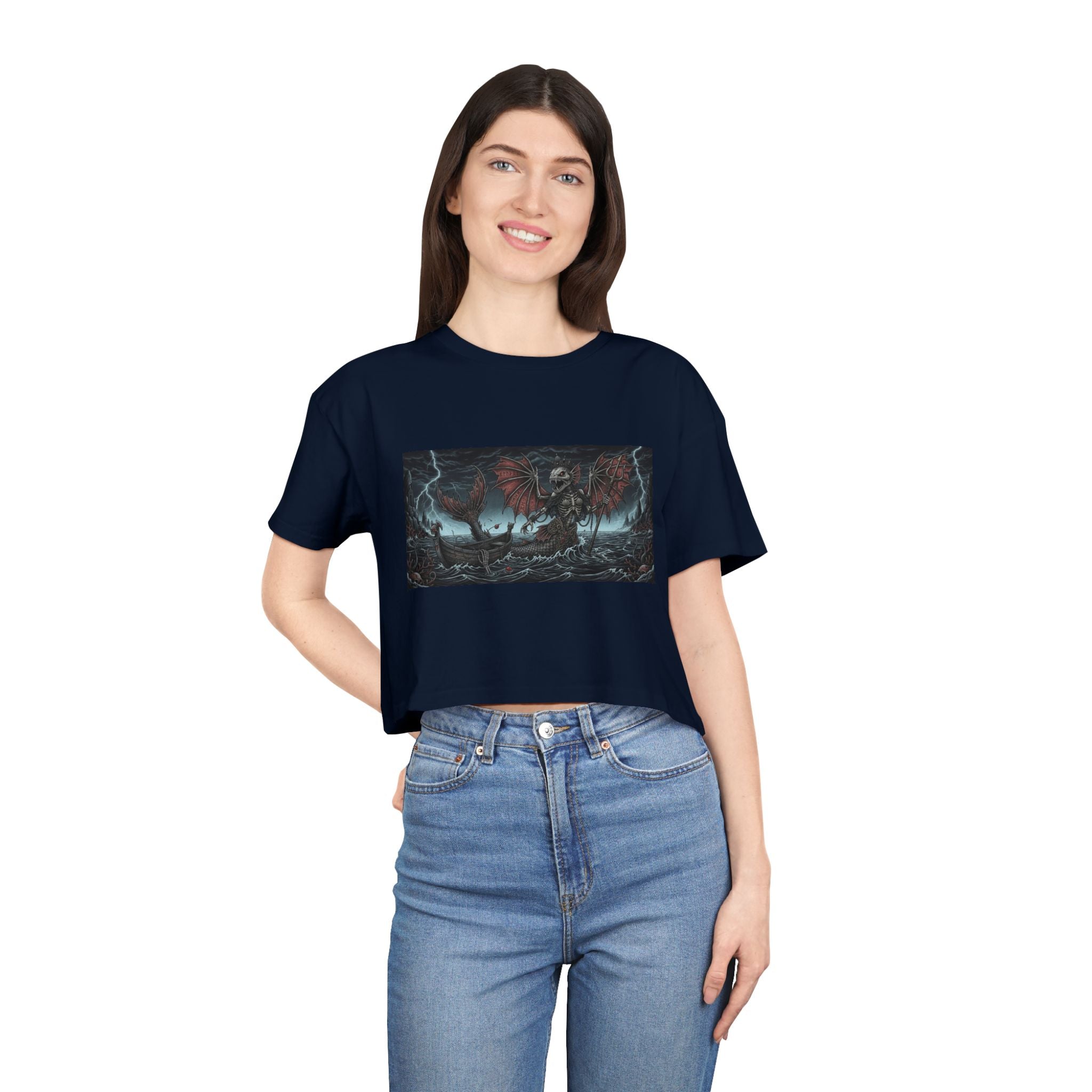 Women's Crop Tee — Dark Nautical Fish Skeleton Graphic Tee - Fish Factor Co