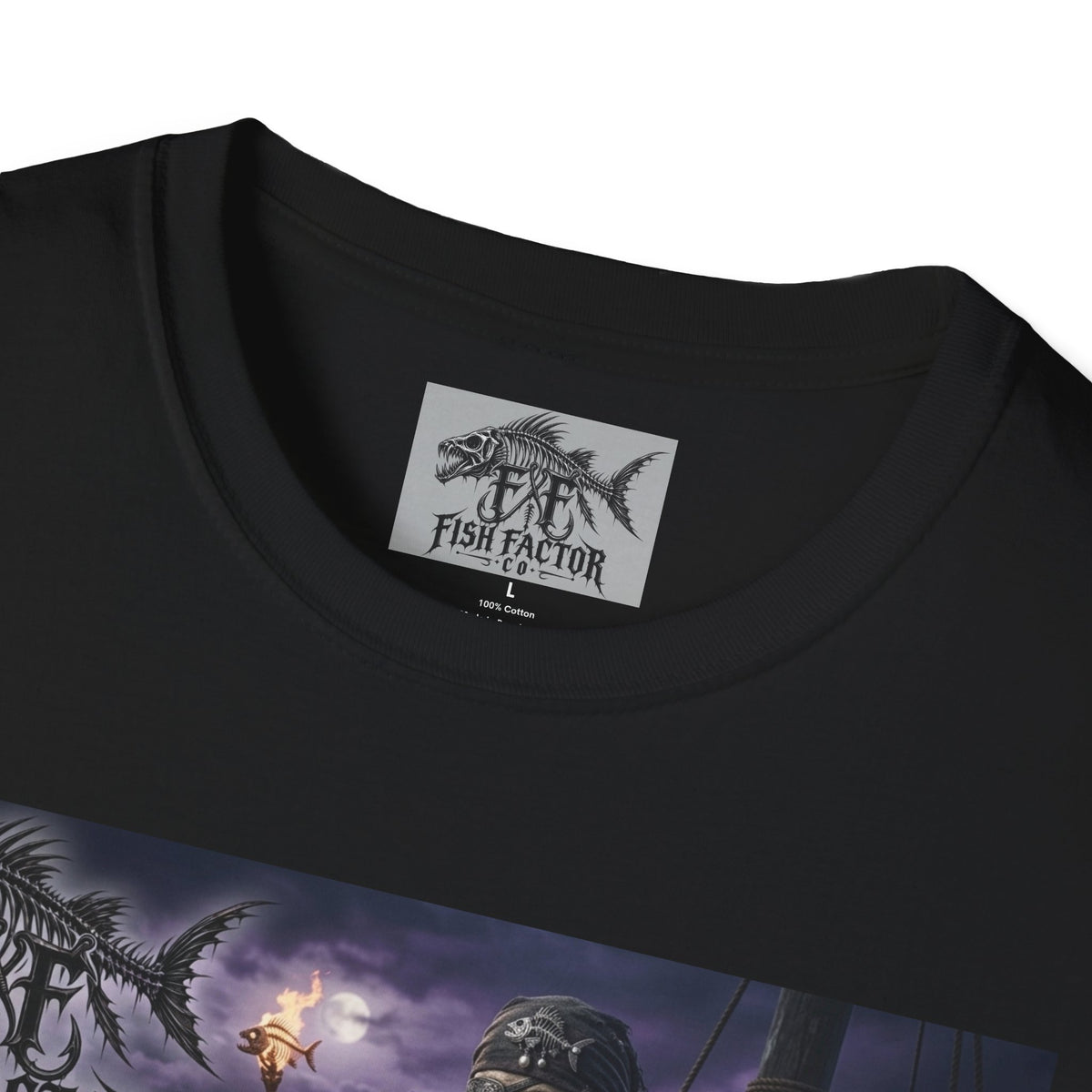 Skeleton Female Pirate Captain steering wheel T-Shirt | Nautical Gothic Fishing Theme Fish Factor