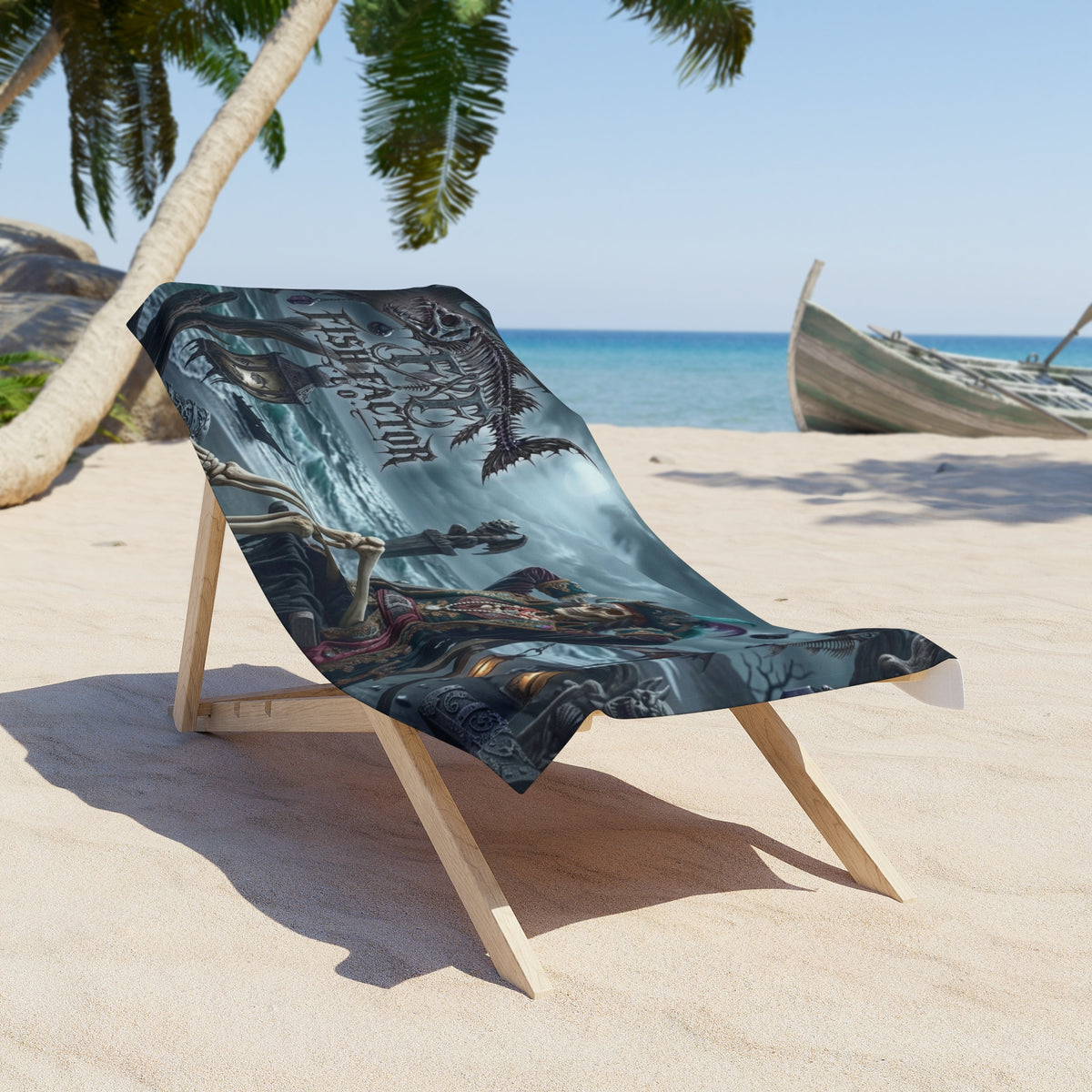 Pirate Skeleton Relax Beach Towel – 'Fish Factor' Nautical Gothic Design
