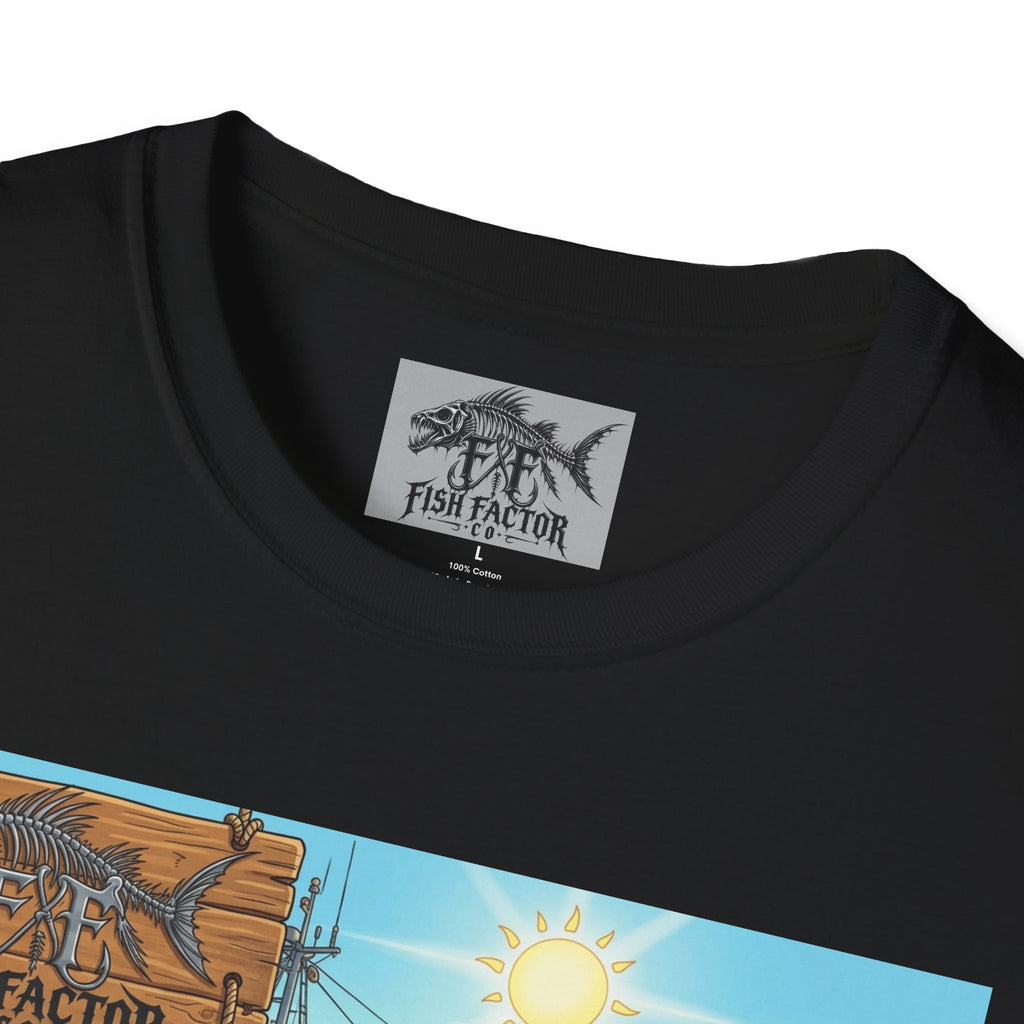 Fish Factor Dockside Scene T-Shirt | Vintage Fishing Pier Art