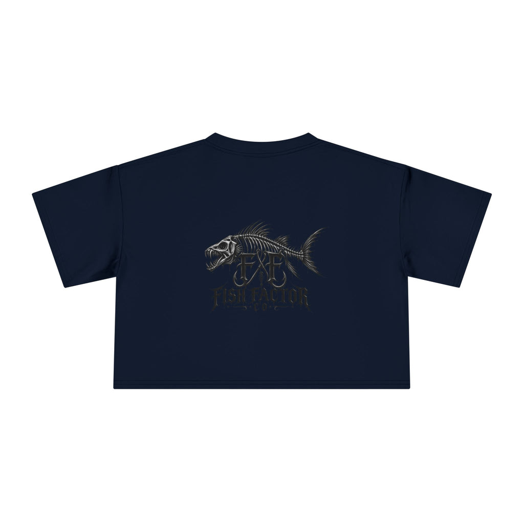 Women's Crop Tee — Dark Nautical Fish Skeleton Graphic Tee - Fish Factor Co