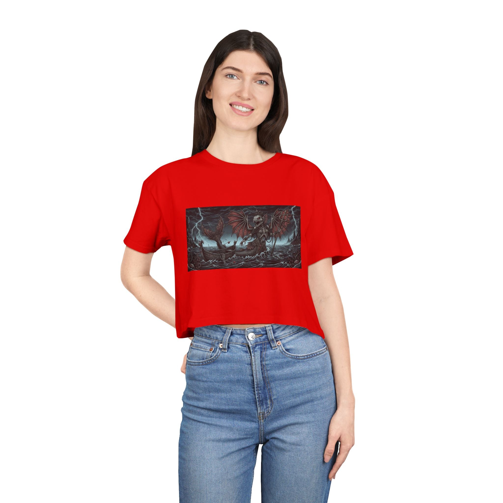 Women's Crop Tee — Dark Nautical Fish Skeleton Graphic Tee - Fish Factor Co
