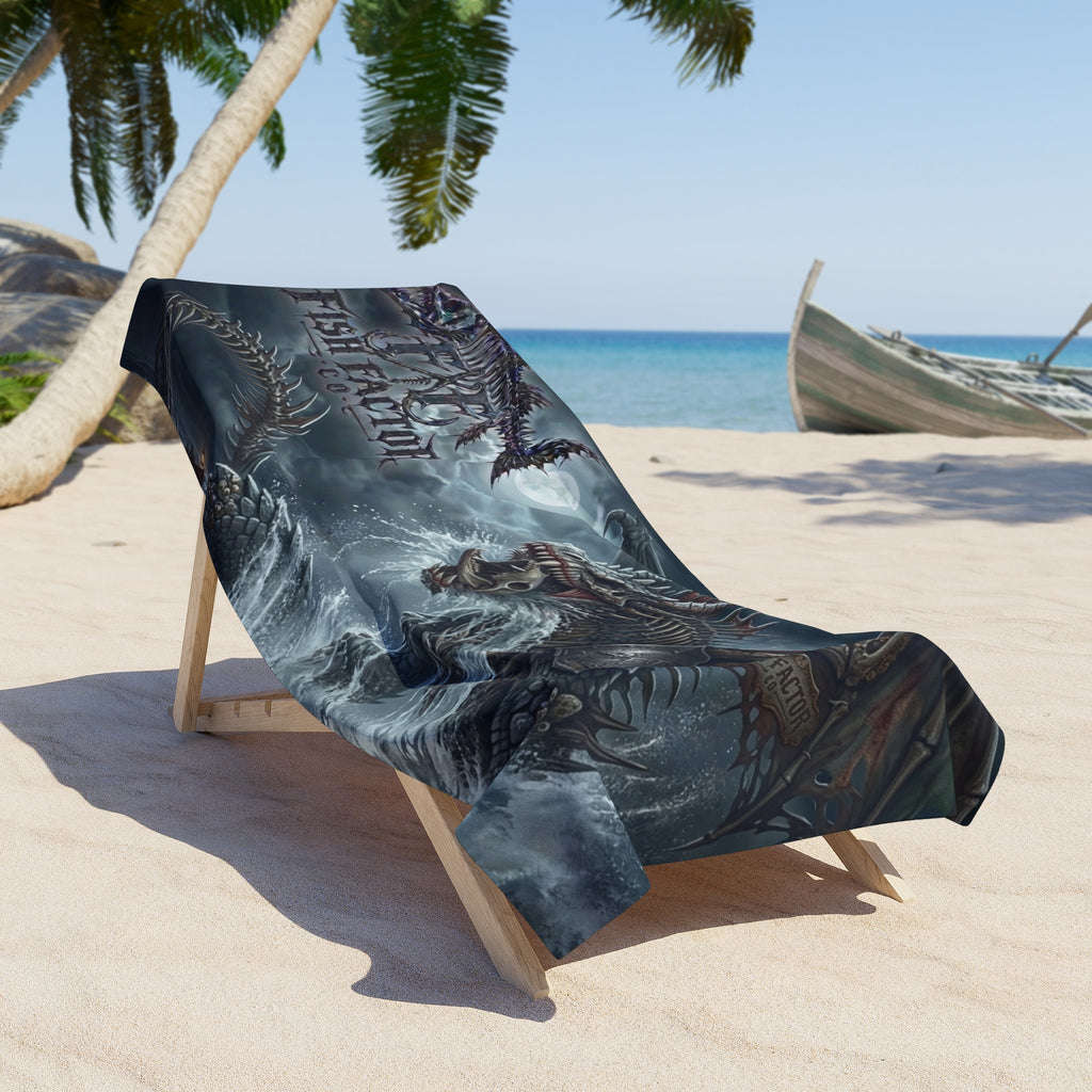 Beach Towel — Nautical Dragon Wave Design (Fish Factor Co)
