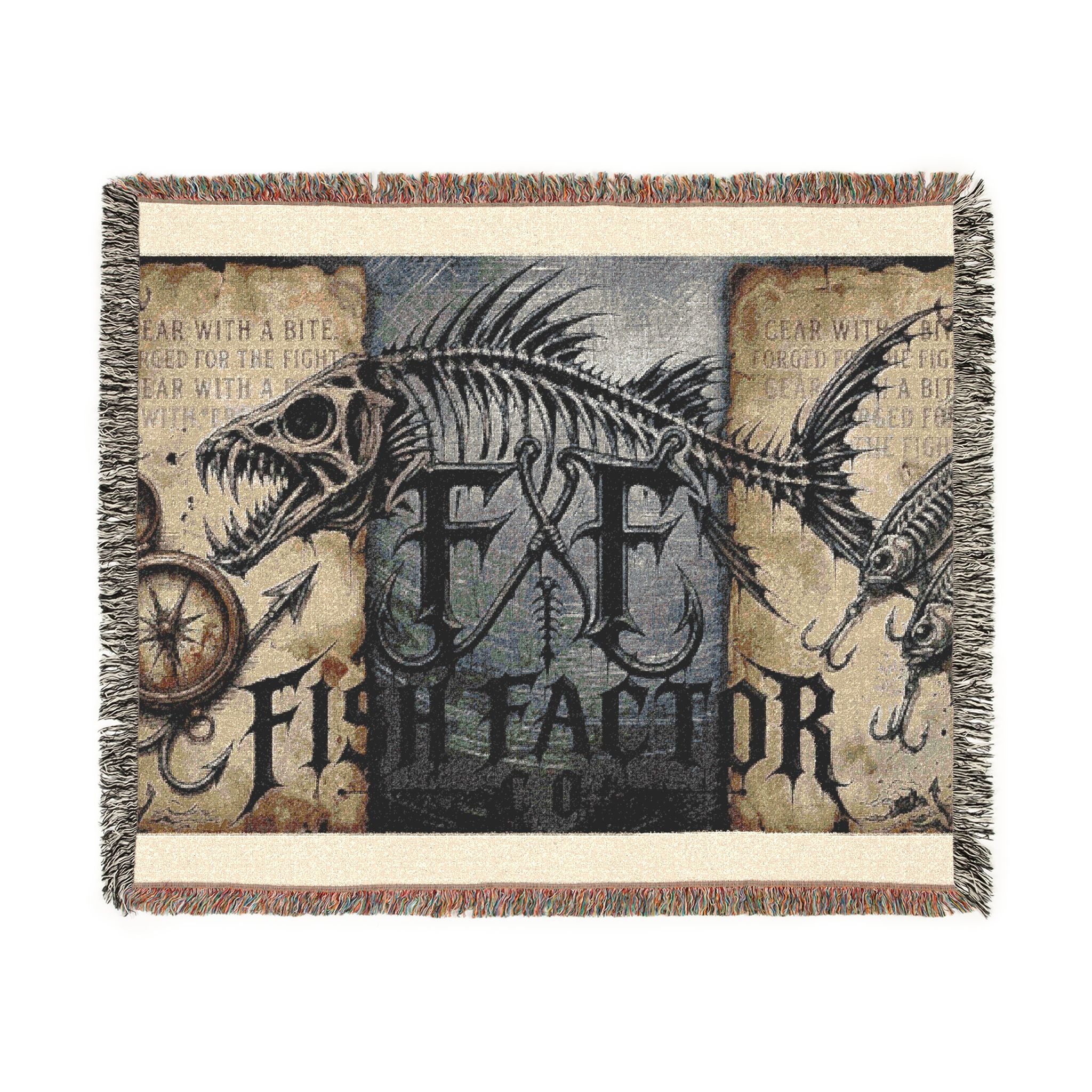 Tyrannosaur Skeleton Woven Blanket | Dinosaur Fossil Tapestry Throw - Fish Factor Co