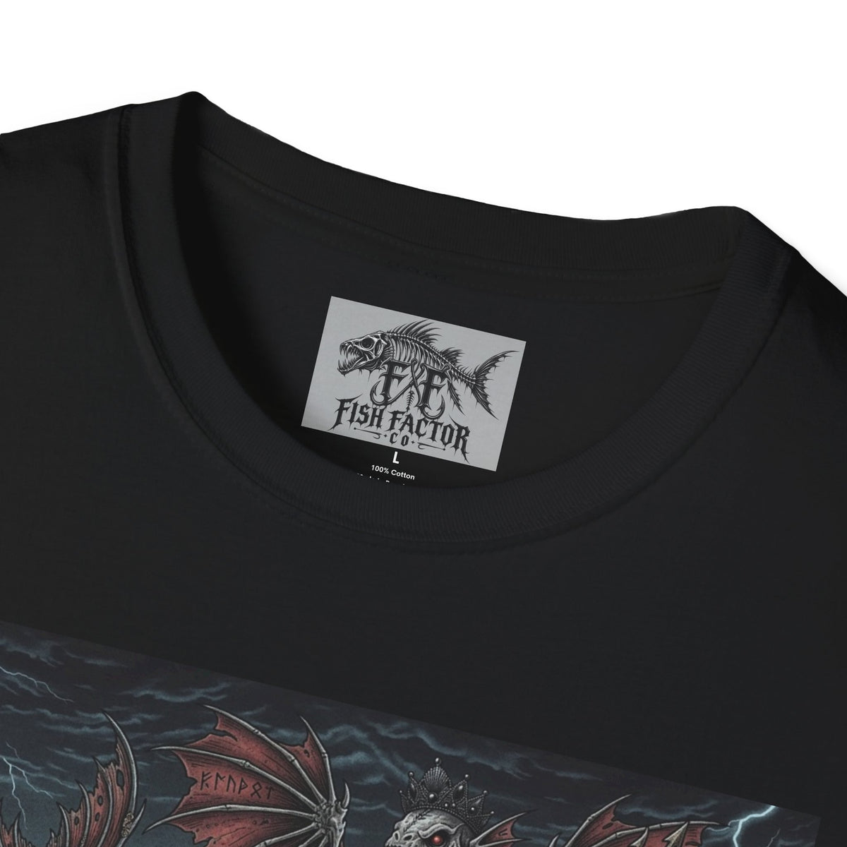 Skeletal Pirate Kraken Battle T-Shirt | Dark Ship, Stormy Sea Fish Factor Co