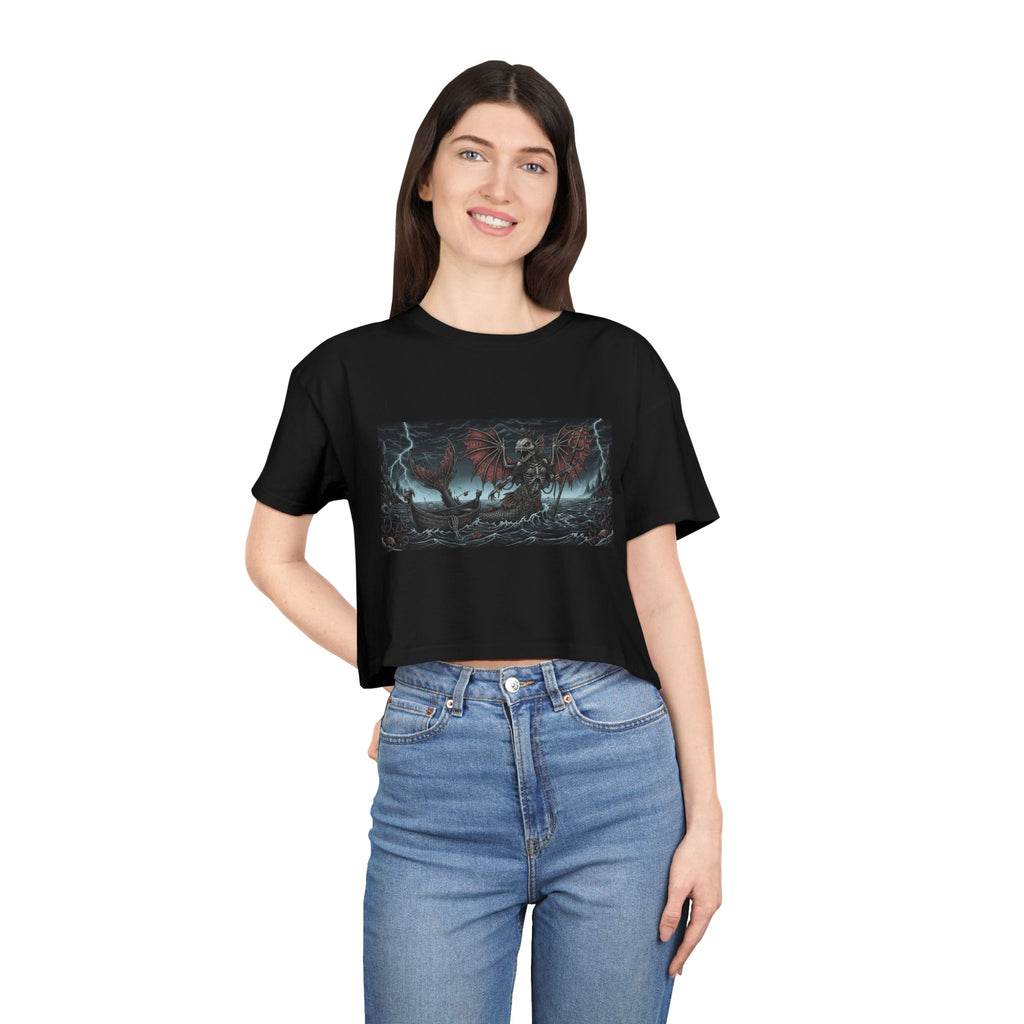 Women's Crop Tee — Dark Nautical Fish Skeleton Graphic Tee - Fish Factor Co