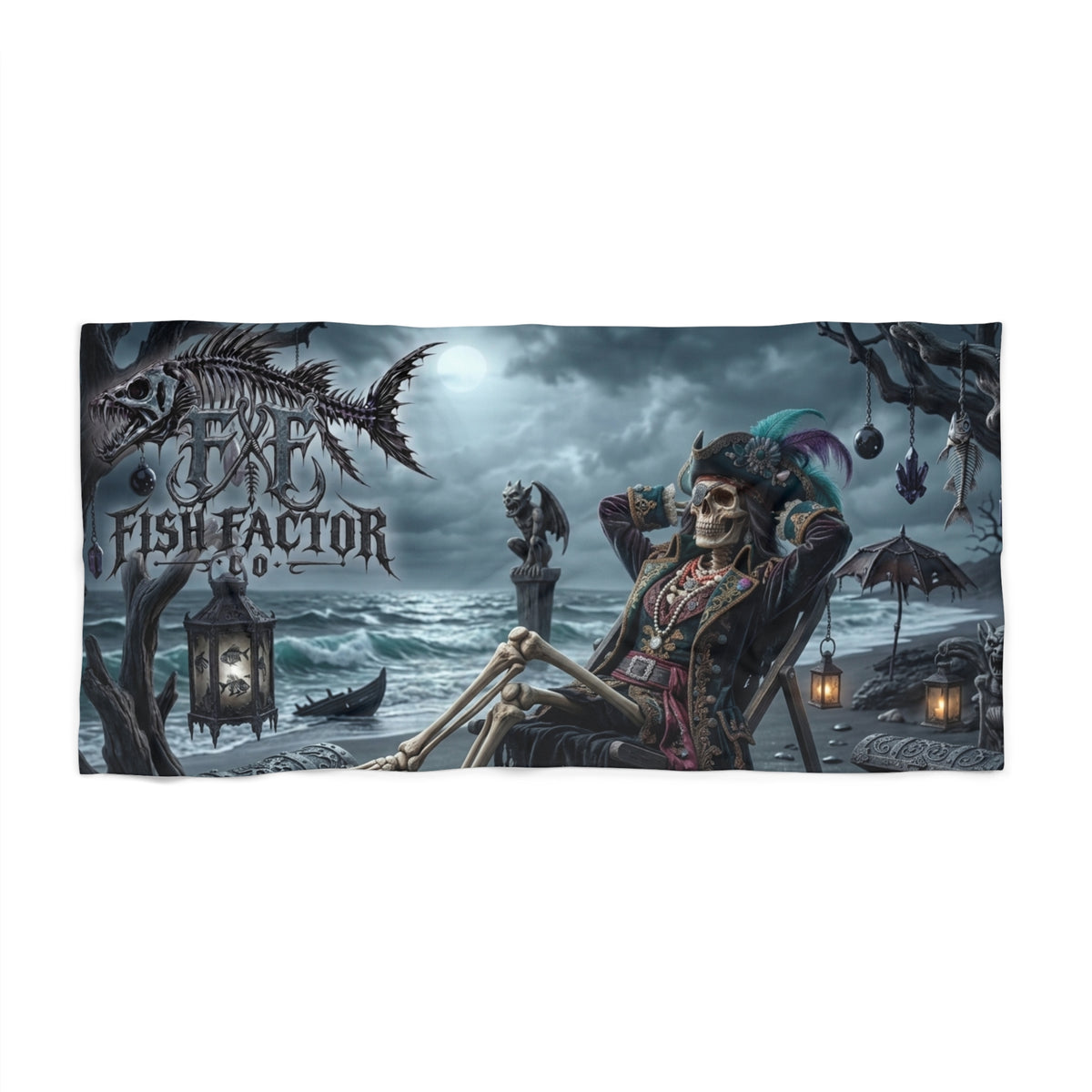 Pirate Skeleton Relax Beach Towel – 'Fish Factor' Nautical Gothic Design