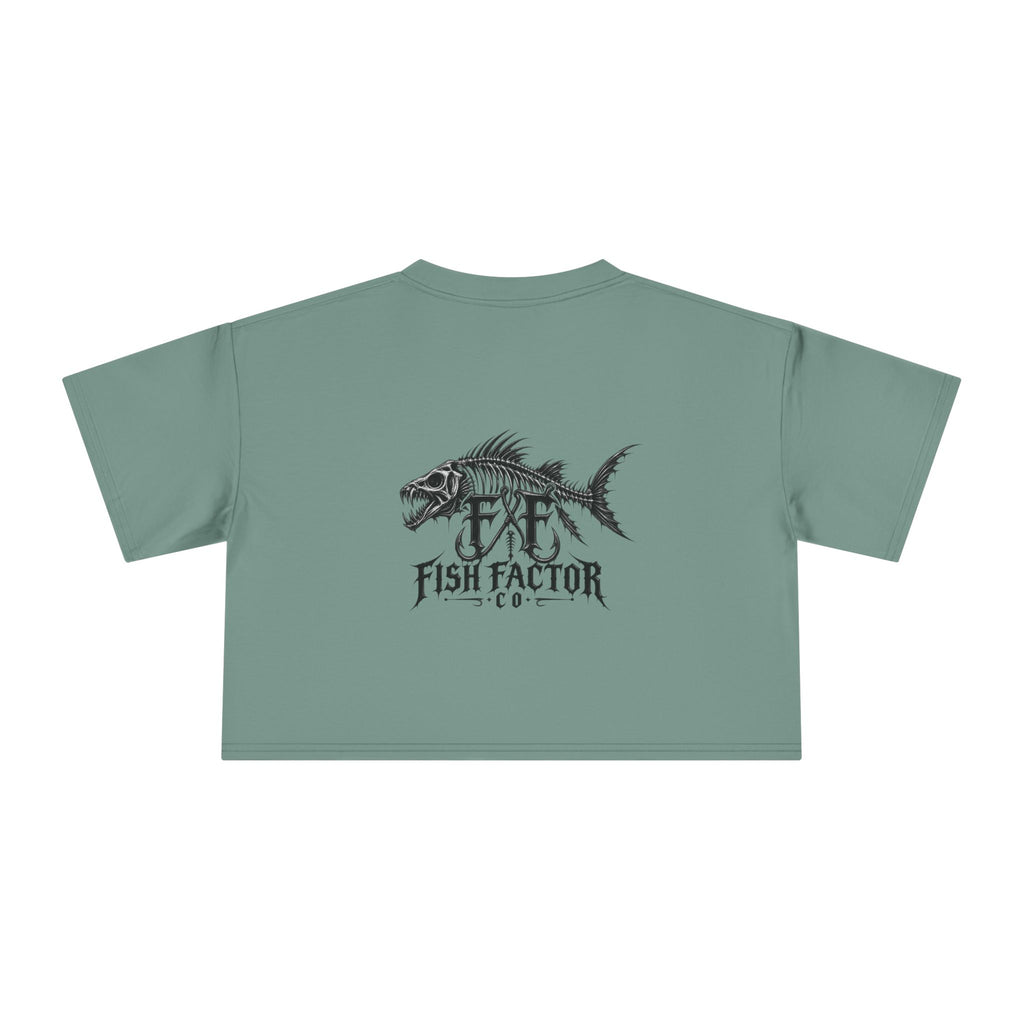 Women's Crop Tee — Dark Nautical Fish Skeleton Graphic Tee - Fish Factor Co