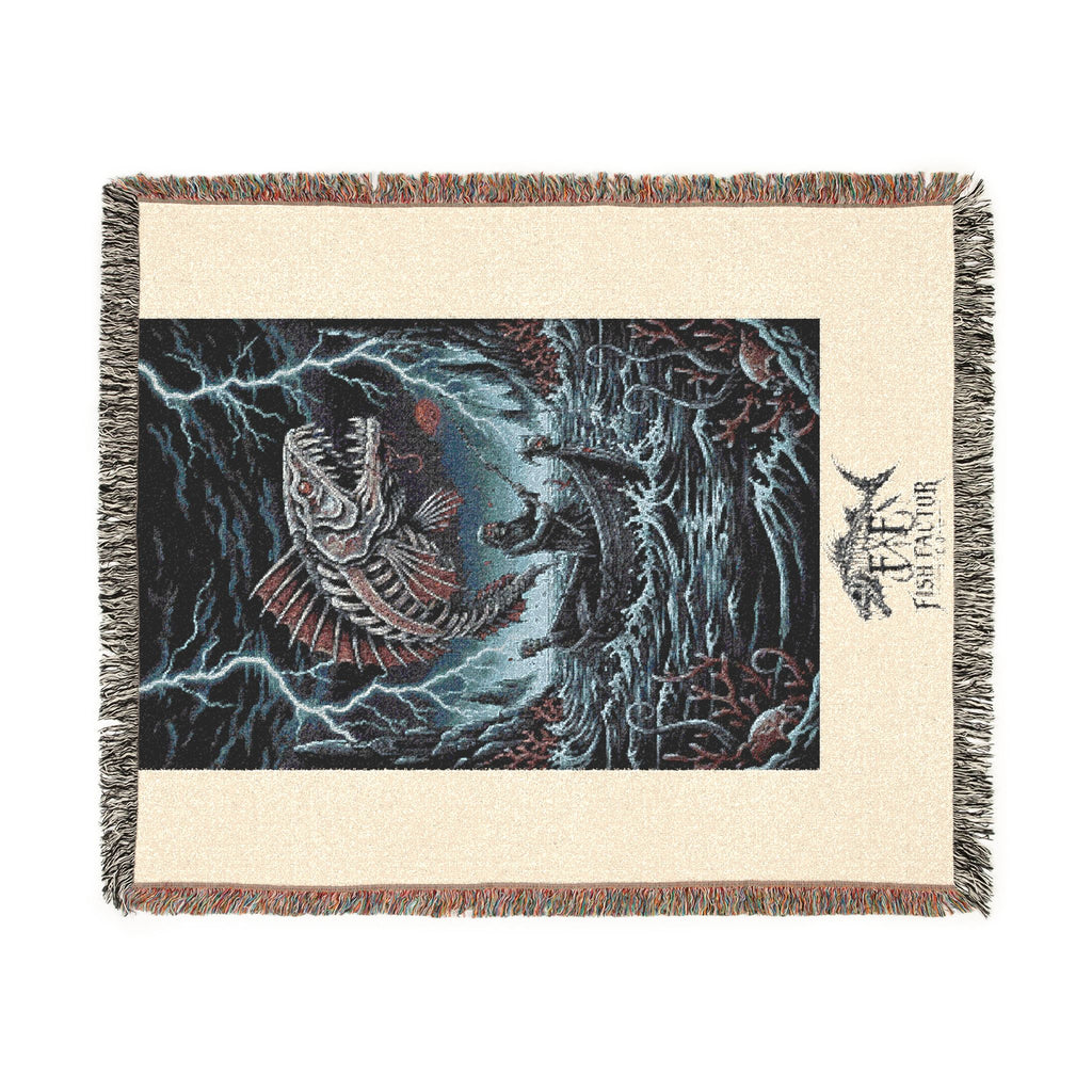 Skeleton Fish Woven Blanket | Norse Ship Tapestry Throw - Fish Factor Co