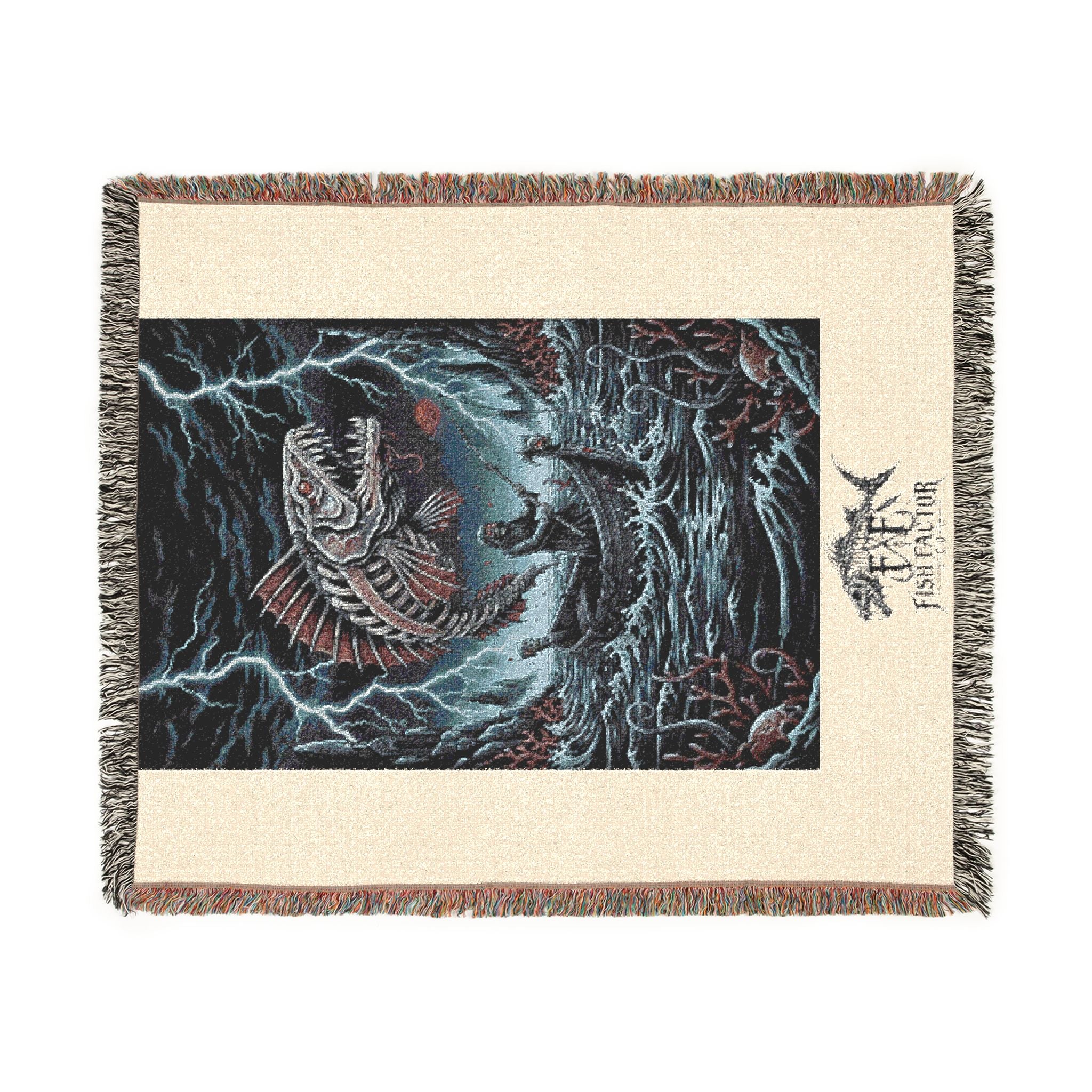 Skeleton Fish Woven Blanket | Norse Ship Tapestry Throw - Fish Factor Co