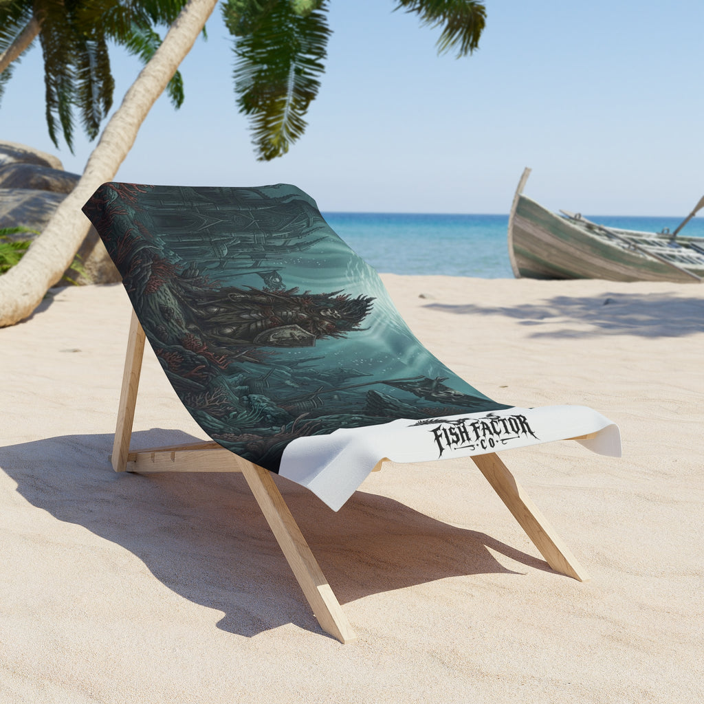 Beach Towel — Dark Pirate King Underwater Scene (Fish Factor Co)