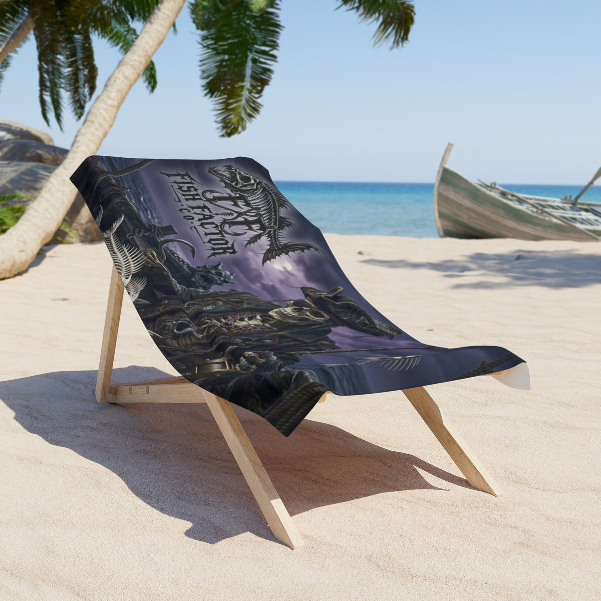 Pirate Skeleton Fishing Beach Towel — Fish Factor Co. Skull & Hook Design