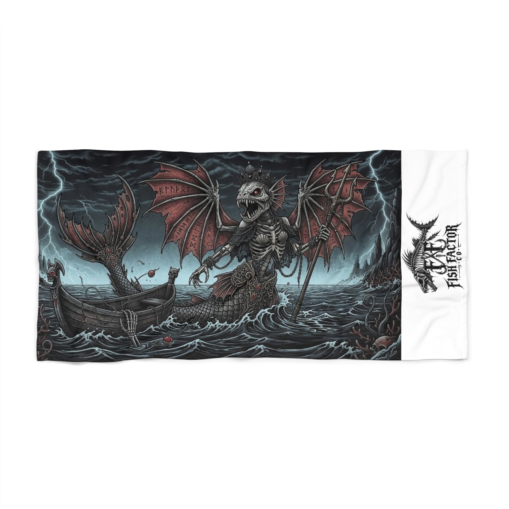 Beach Towel - Gothic Sea Monster Skeleton Design - Fish Factor Co