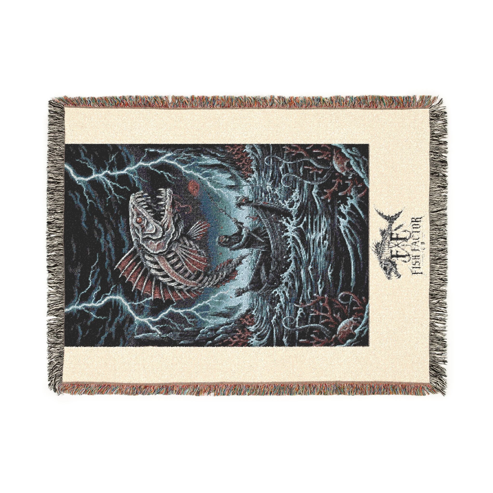 Skeleton Fish Woven Blanket | Norse Ship Tapestry Throw - Fish Factor Co