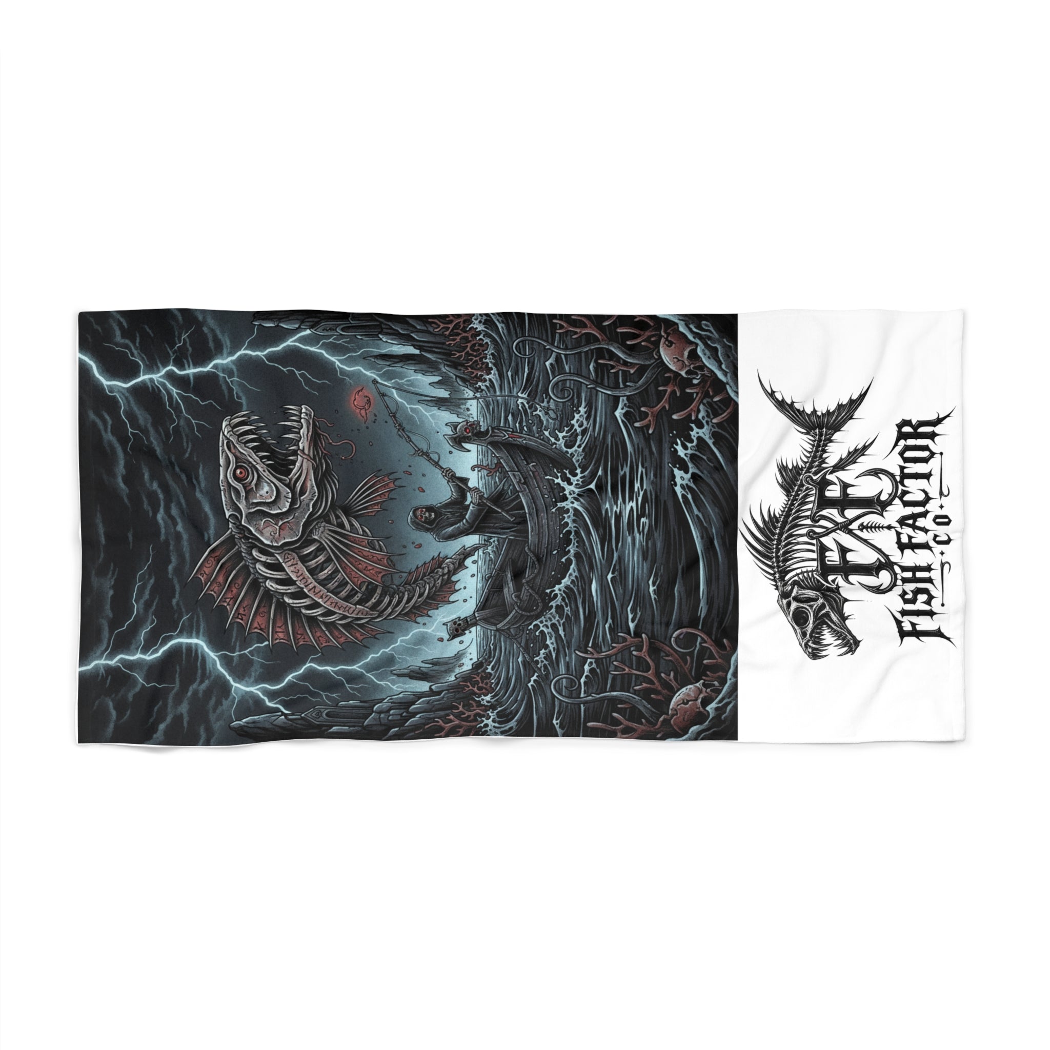 Stormy Sea Fish Skeleton Beach Towel — Fish Factor Co -  Heavy-Metal Nautical Fishing Design
