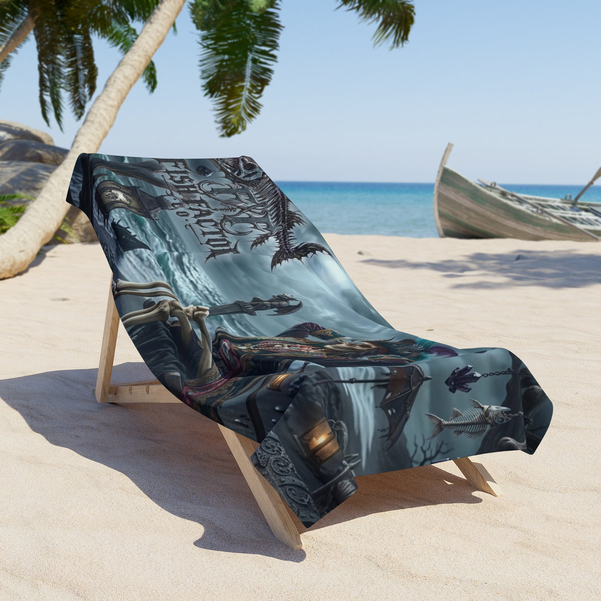 Pirate Skeleton Relax Beach Towel – 'Fish Factor' Nautical Gothic Design