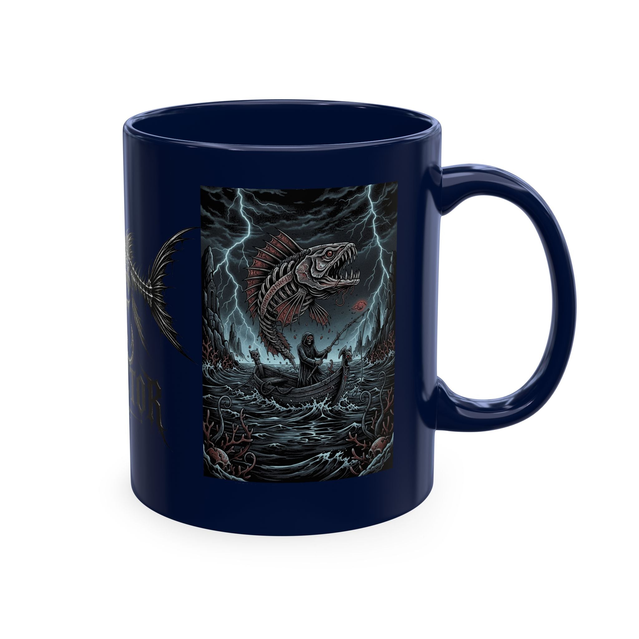Fish Factor Co Skeletal Fish Illustration Mug | Nautical Ocean Skull Art