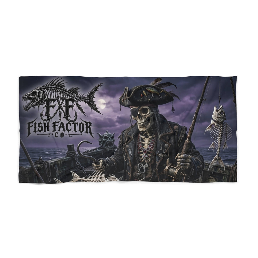 Pirate Skeleton Fishing Beach Towel — Fish Factor Co. Skull & Hook Design