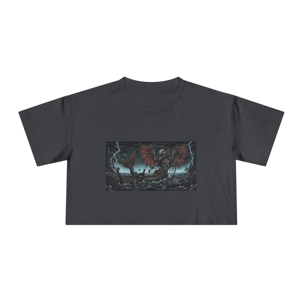 Women's Crop Tee — Dark Nautical Fish Skeleton Graphic Tee - Fish Factor Co