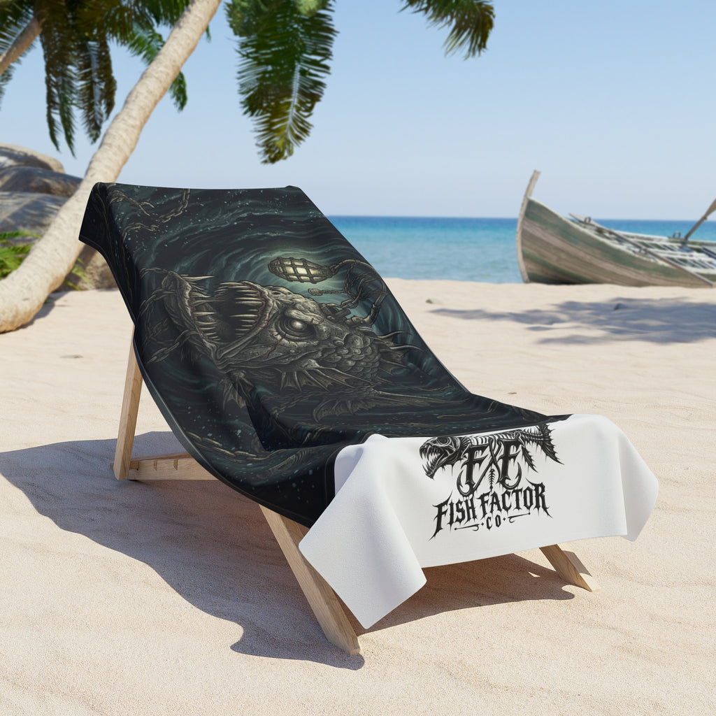 Anglerfish Dark Ocean Beach Towel — Gothic Deep Sea Graphic Beach Towel - Fish Factor Co