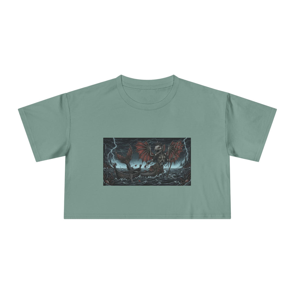 Women's Crop Tee — Dark Nautical Fish Skeleton Graphic Tee - Fish Factor Co
