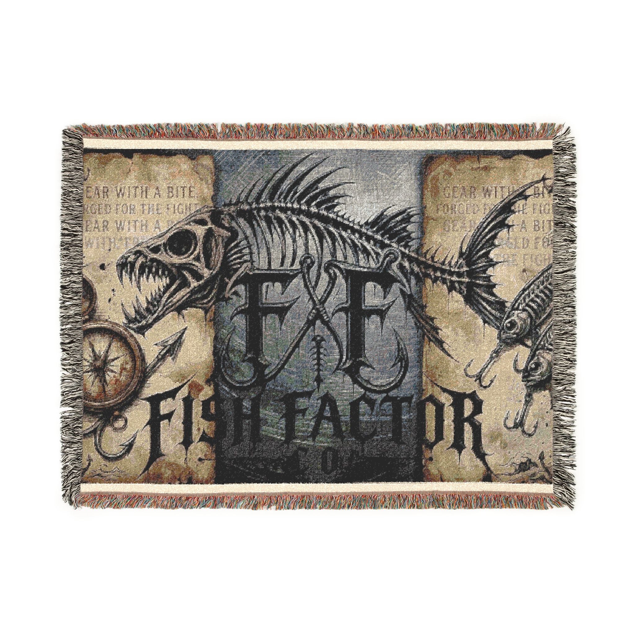 Tyrannosaur Skeleton Woven Blanket | Dinosaur Fossil Tapestry Throw - Fish Factor Co