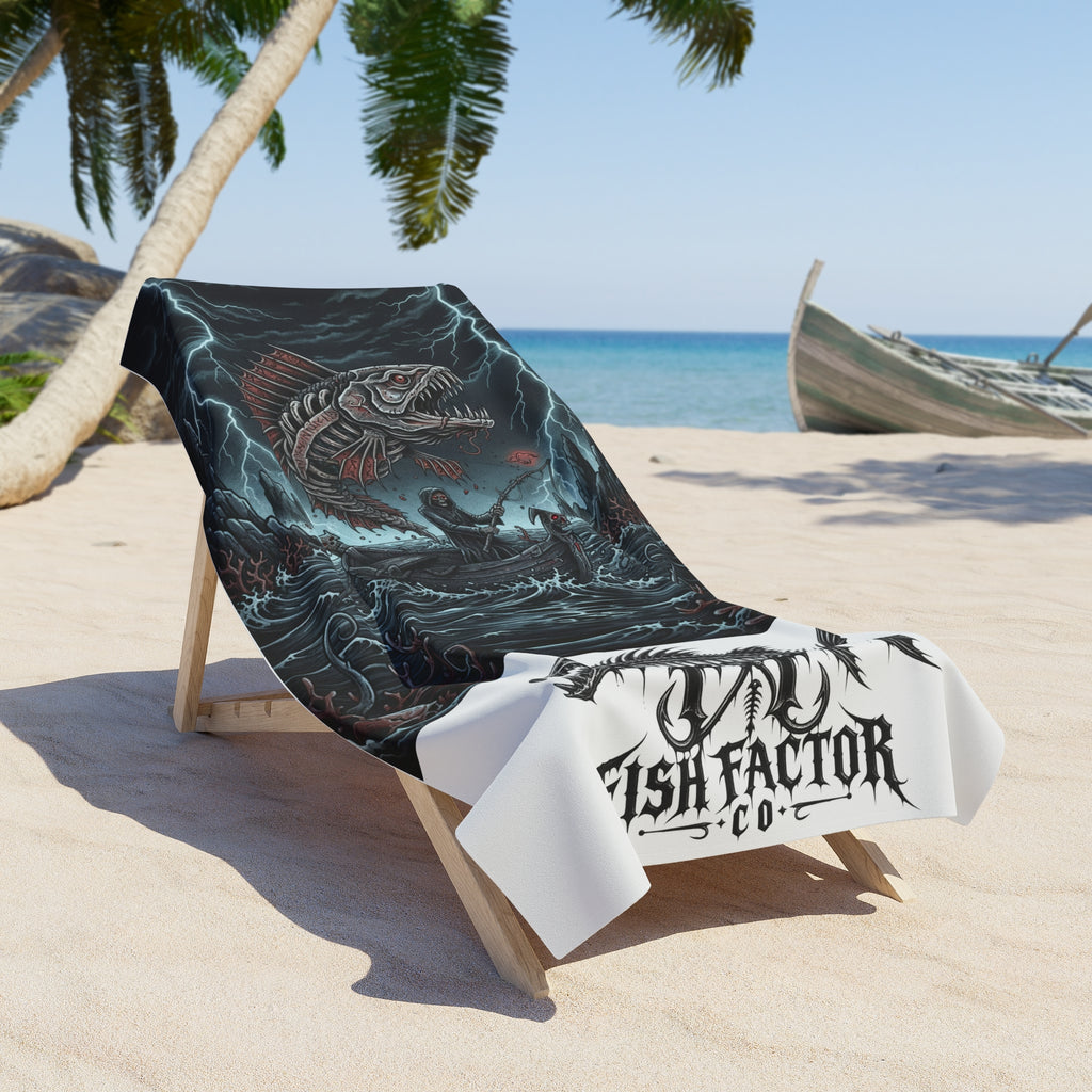 Stormy Sea Fish Skeleton Beach Towel — Fish Factor Co -  Heavy-Metal Nautical Fishing Design