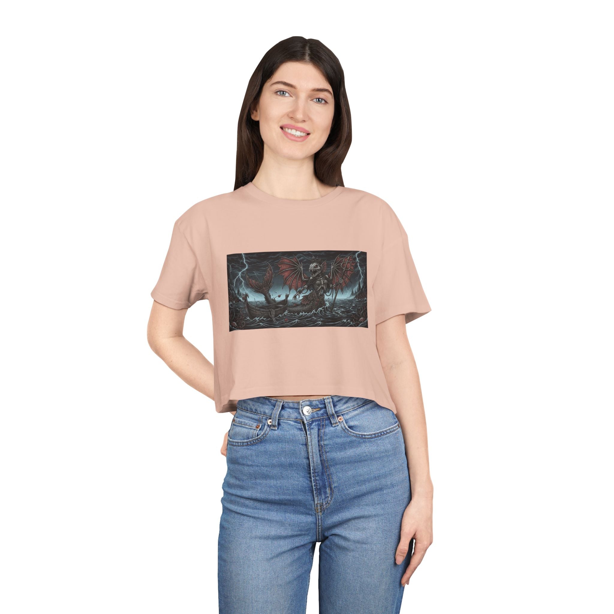 Women's Crop Tee — Dark Nautical Fish Skeleton Graphic Tee - Fish Factor Co