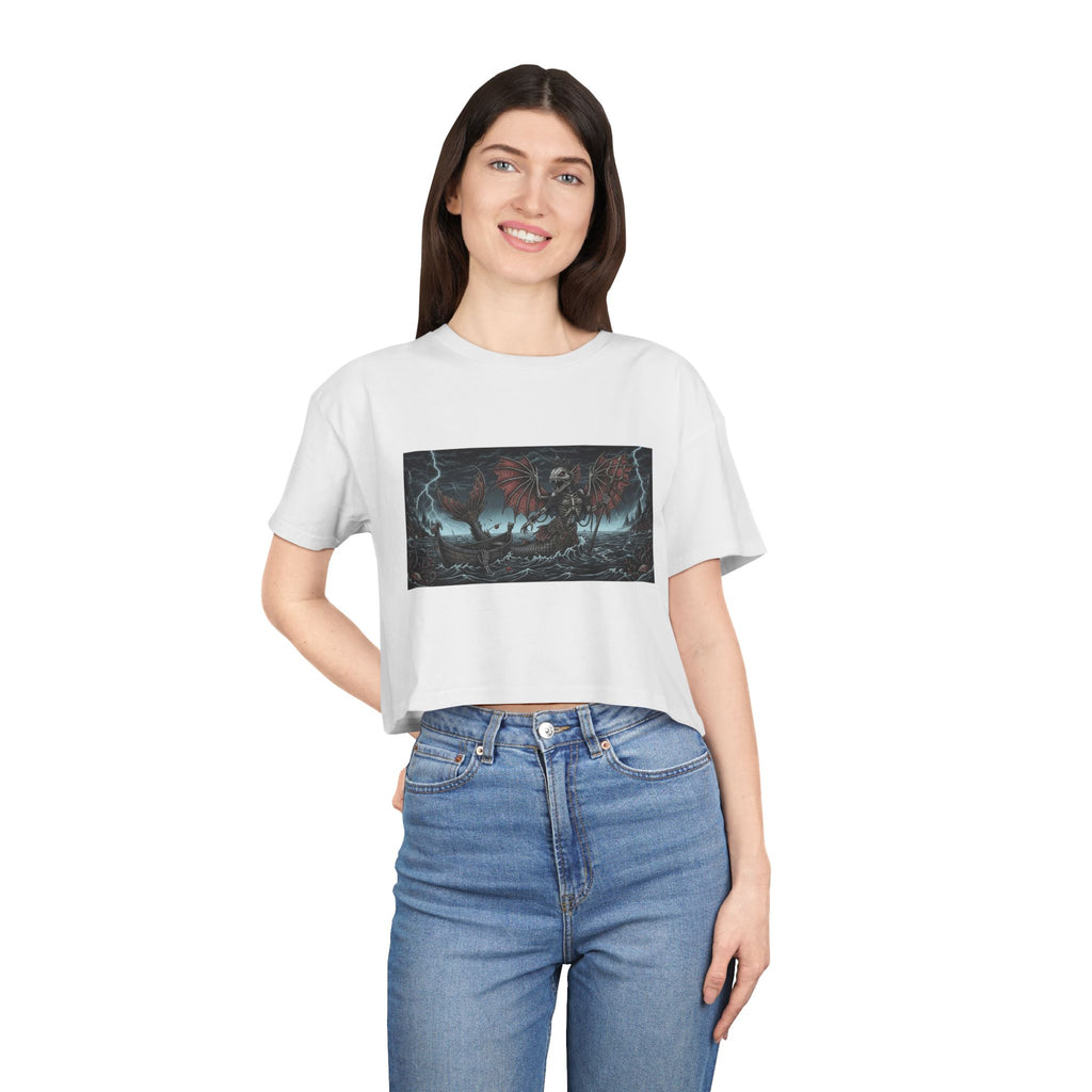 Women's Crop Tee — Dark Nautical Fish Skeleton Graphic Tee - Fish Factor Co