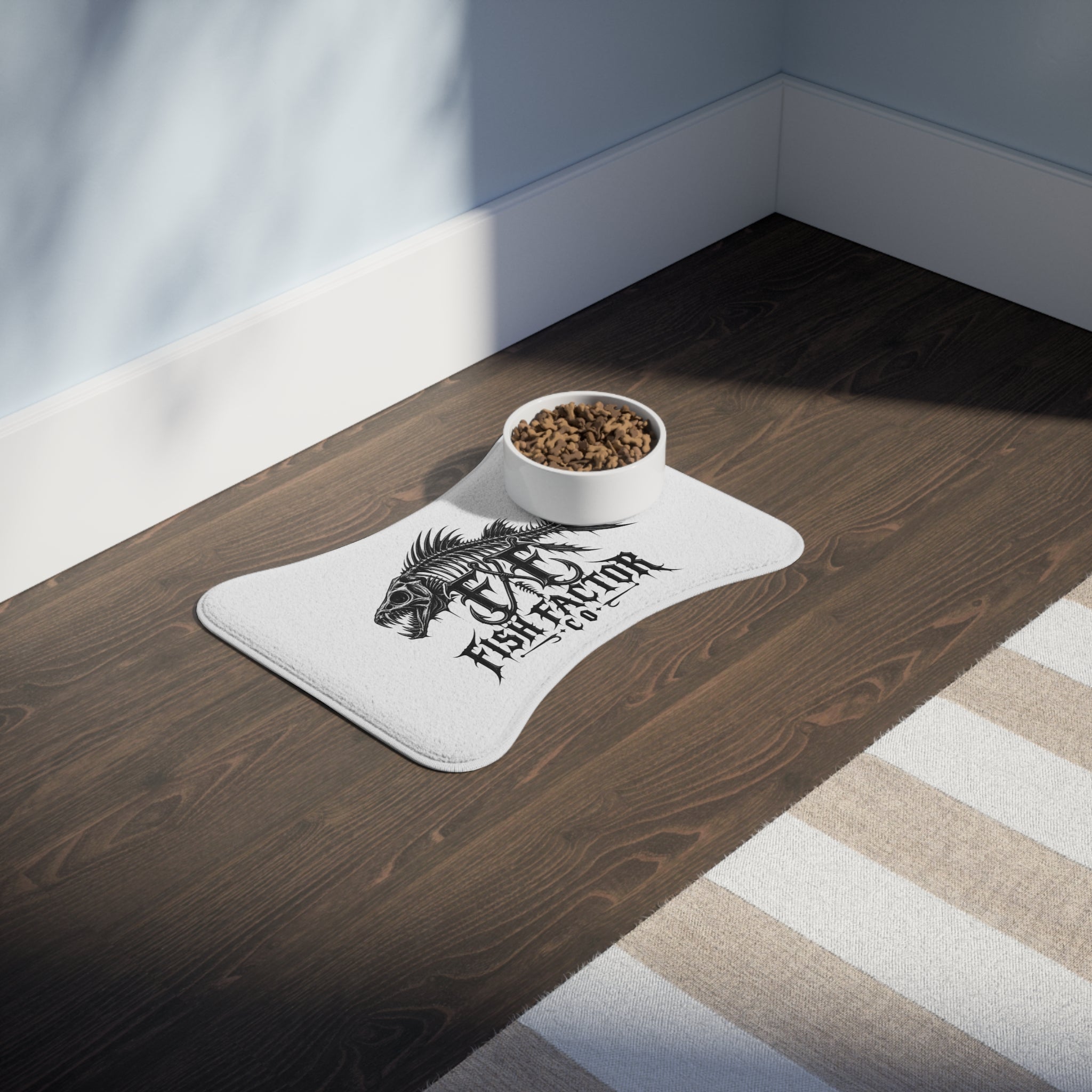 Fish Factor Co. Skeleton Fish Pet Feeding Mat — Non-Slip Waterproof Bowl Placemat for Dogs & Cats