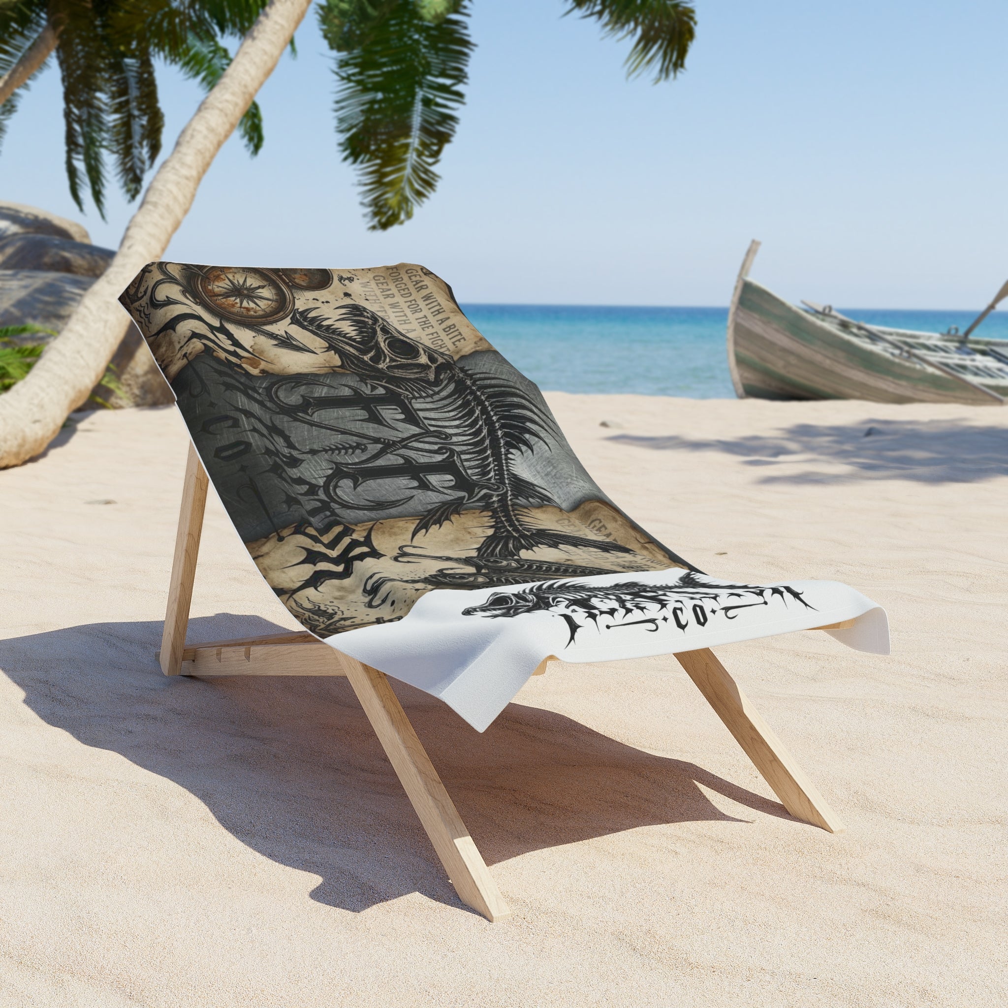 Fish Skeleton Graphic Beach Towel — Nautical Fishing Vibe