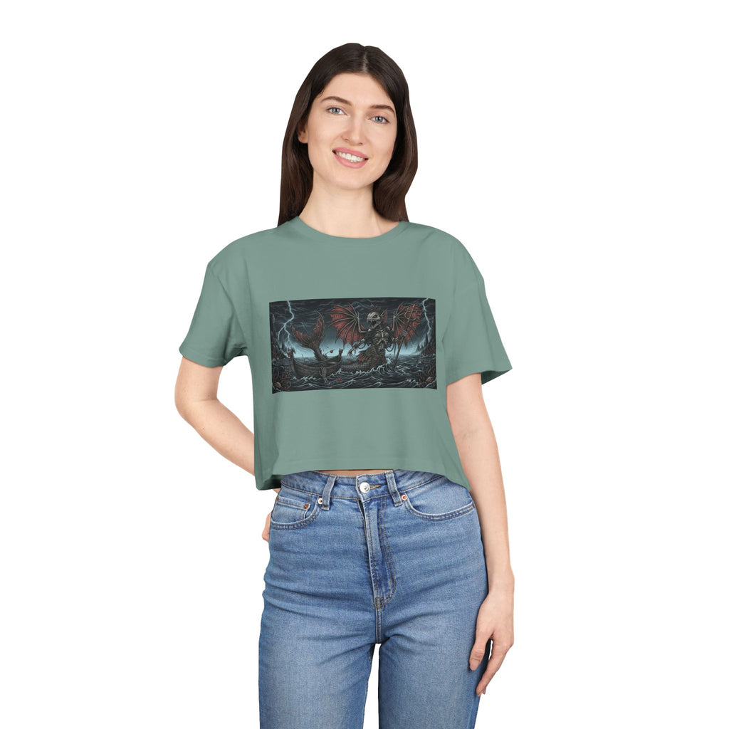 Women's Crop Tee — Dark Nautical Fish Skeleton Graphic Tee - Fish Factor Co