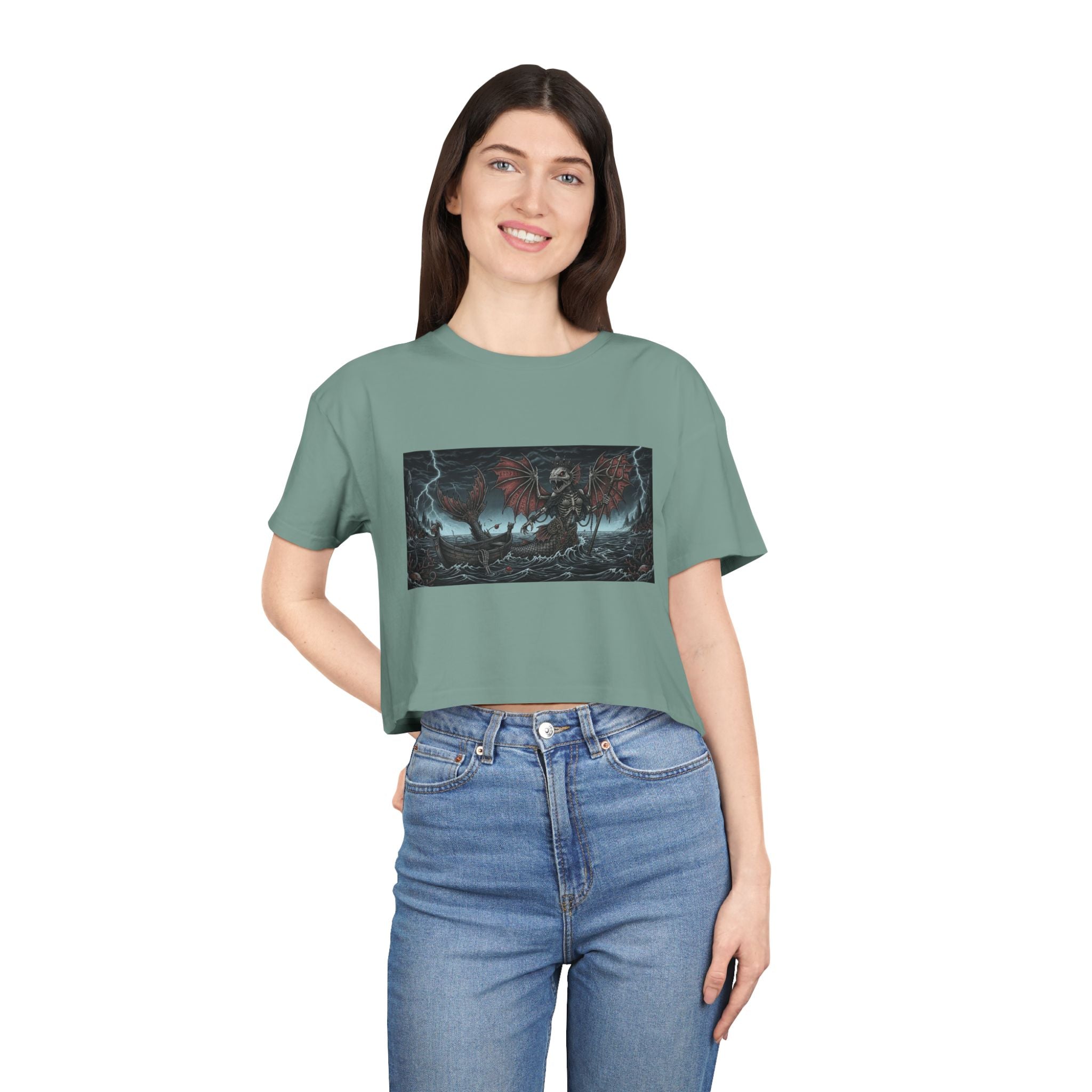 Women's Crop Tee — Dark Nautical Fish Skeleton Graphic Tee - Fish Factor Co