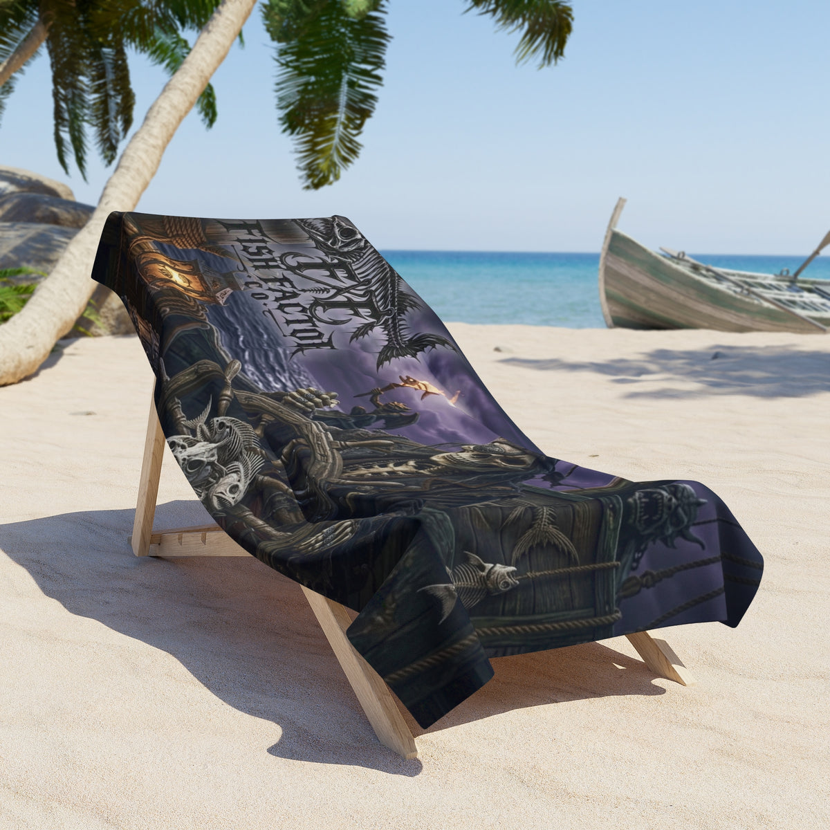 Pirate Skeleton Beach Towel — Fish Factor Co. Gothic Skull Nautical Towel
