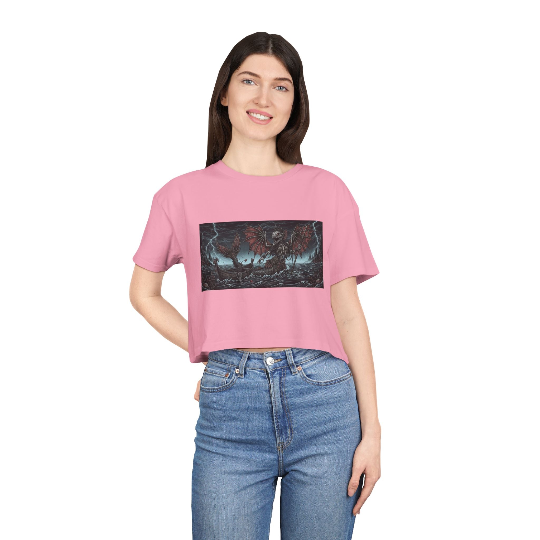 Women's Crop Tee — Dark Nautical Fish Skeleton Graphic Tee - Fish Factor Co