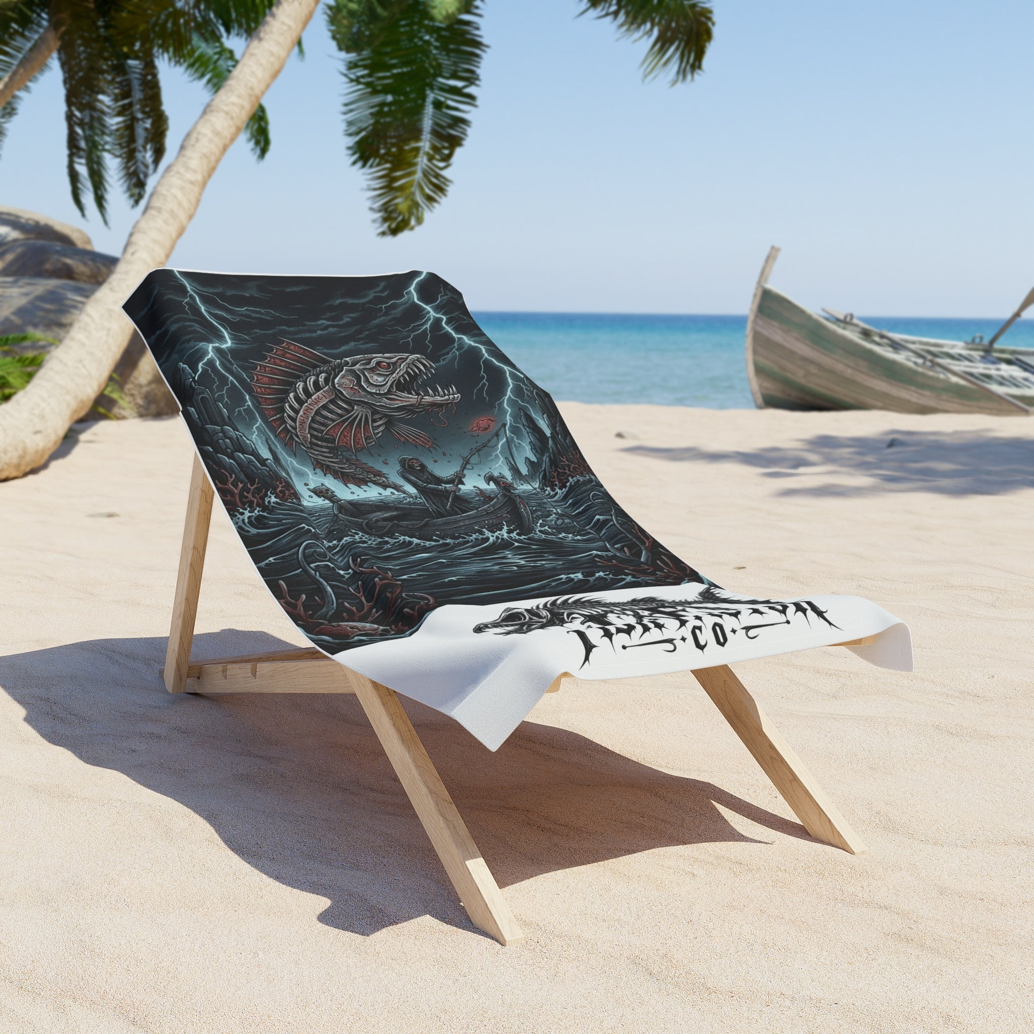 Stormy Sea Fish Skeleton Beach Towel — Fish Factor Co -  Heavy-Metal Nautical Fishing Design